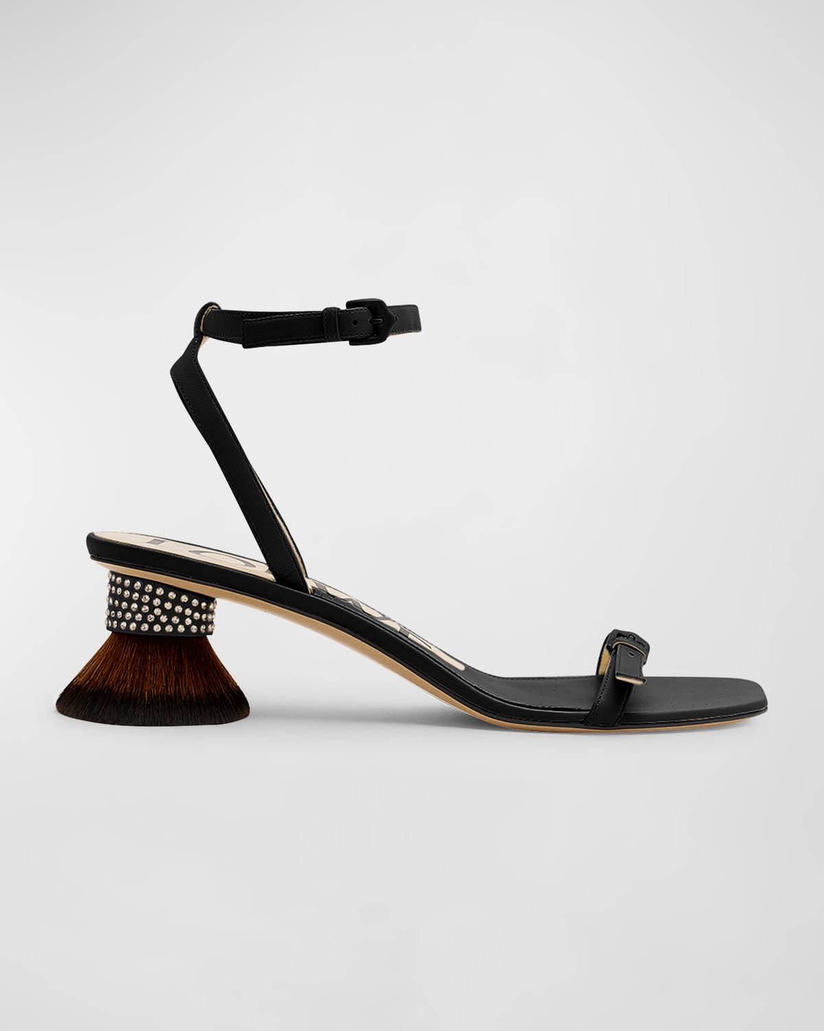 Loewe Petal Brush Crystal-embellished Leather Sandals In Black