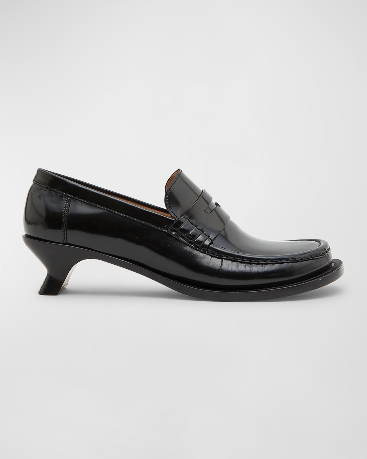 Shop Loewe Terra Leather Kitten-heel Penny Loafers In Black