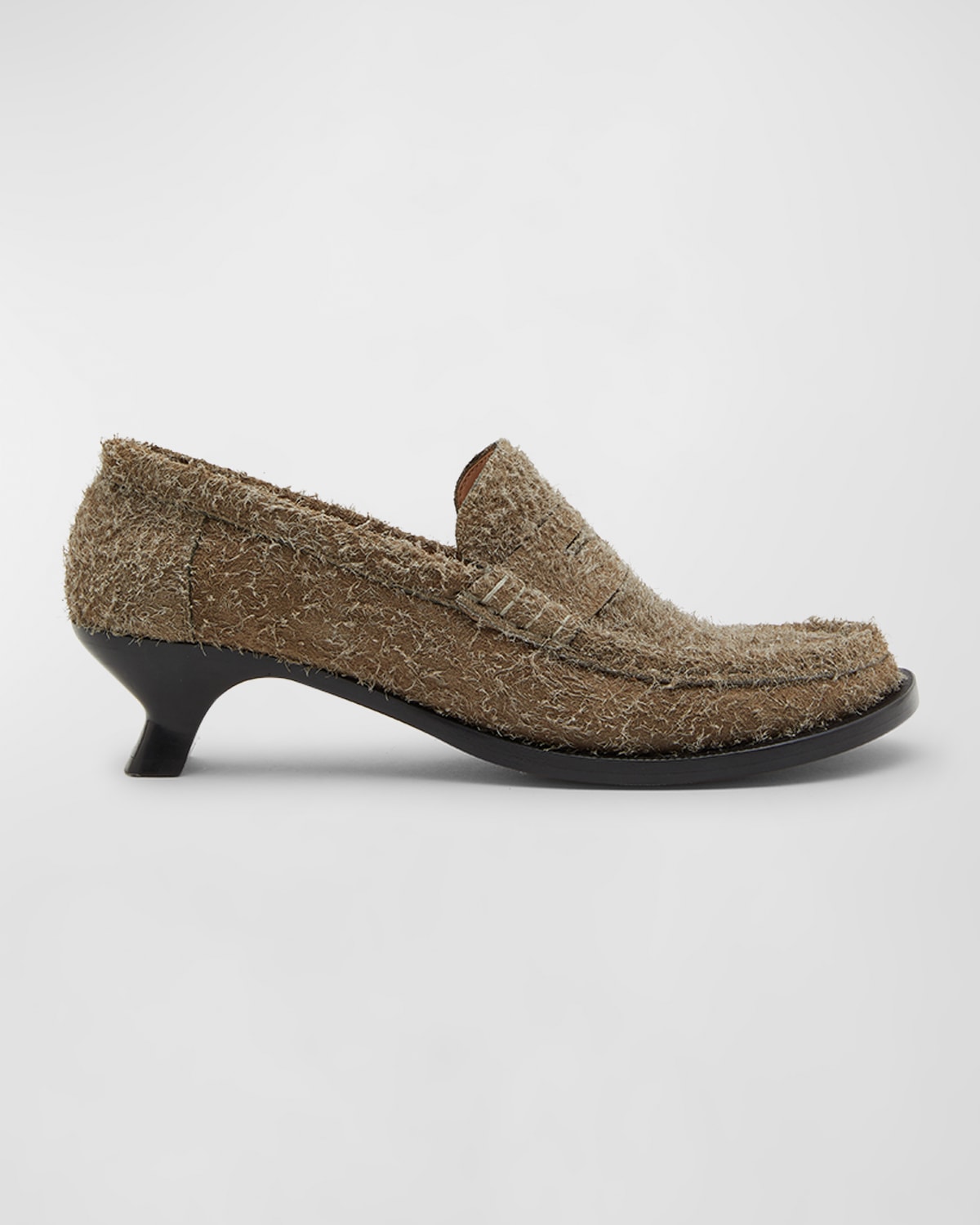 Shop Loewe Terra Suede Kitten-heel Penny Loafers In Khaki Green