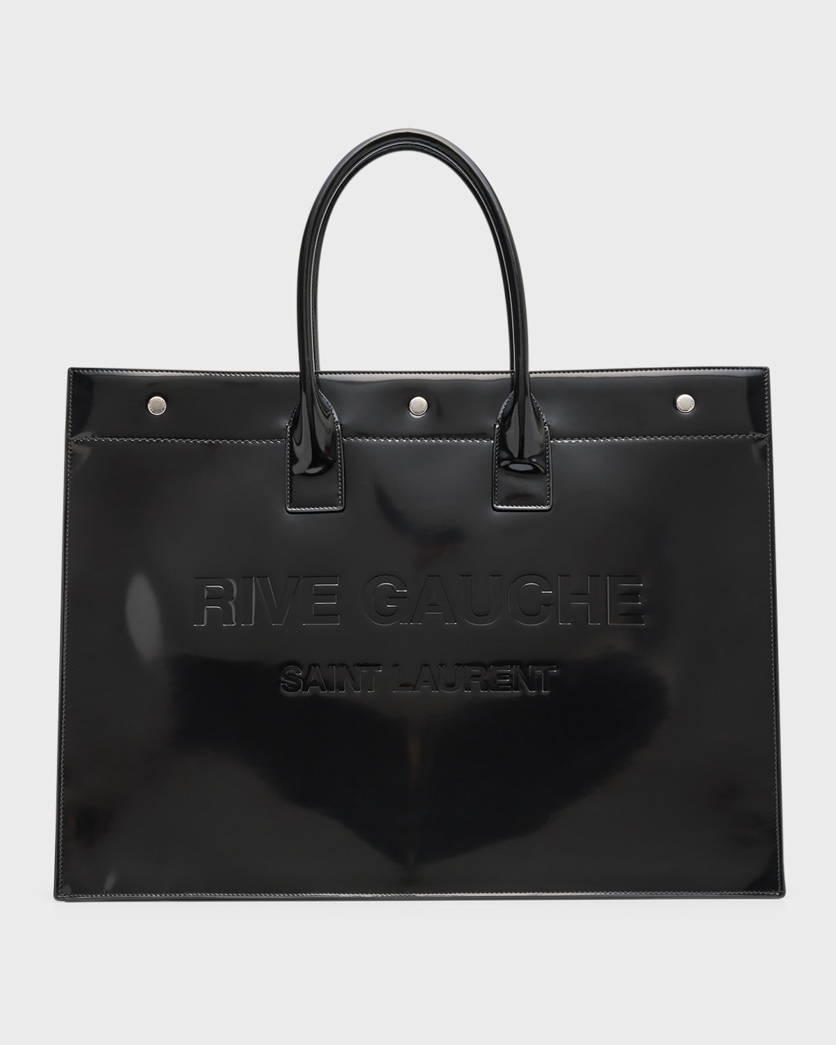Shop Saint Laurent Men's Rive Gauche Large Patent Leather Tote Bag In Ner0