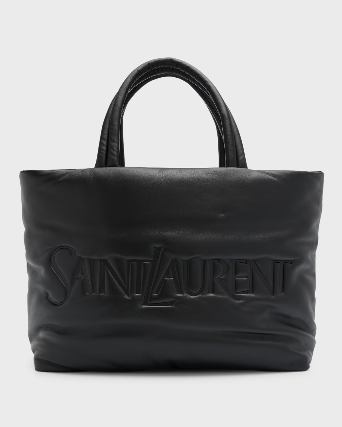 Shop Saint Laurent Men's Embossed Padded Leather Tote Bag In Nero