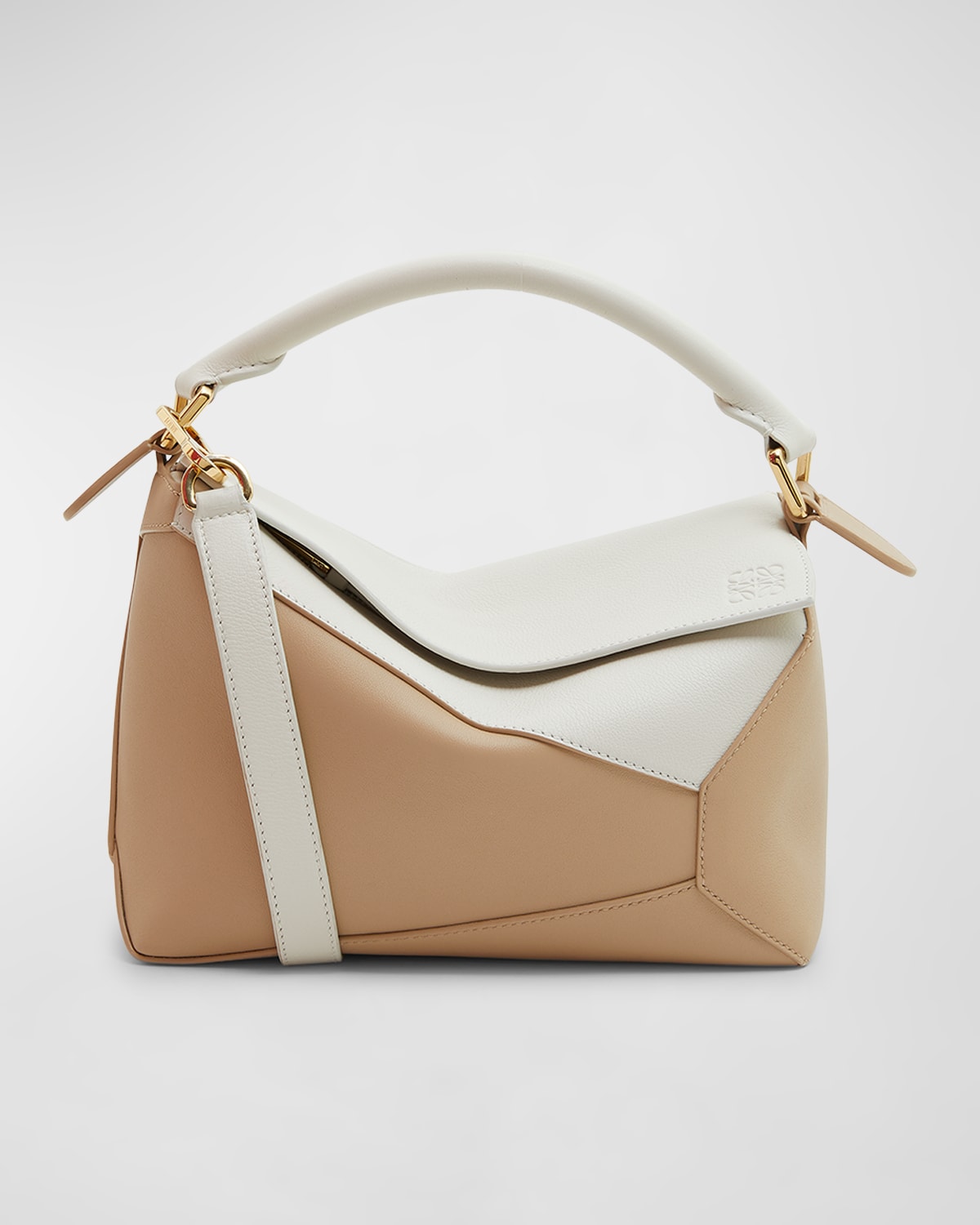 Puzzle Edge Small Top-Handle Bag in Bicolor Leather