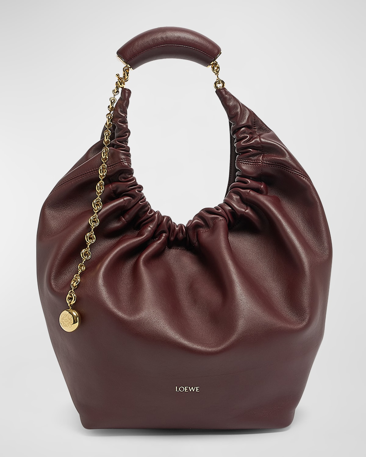 Loewe Medium Squeeze Chain Leather Hobo Bag In 7240 Dark Burgund