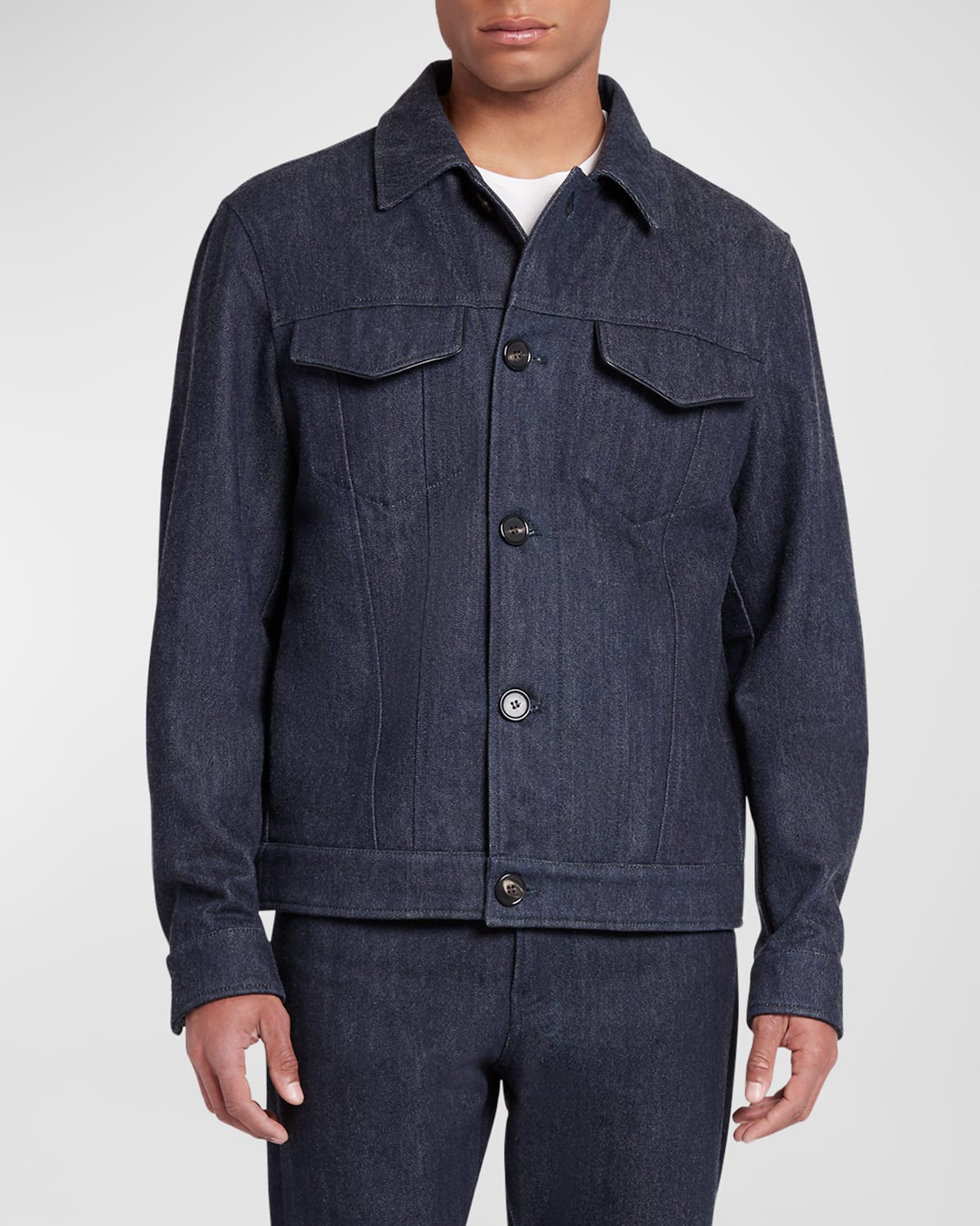 Shop Loro Piana Men's Nieve Denim Trucker Jacket In Shadow Blue