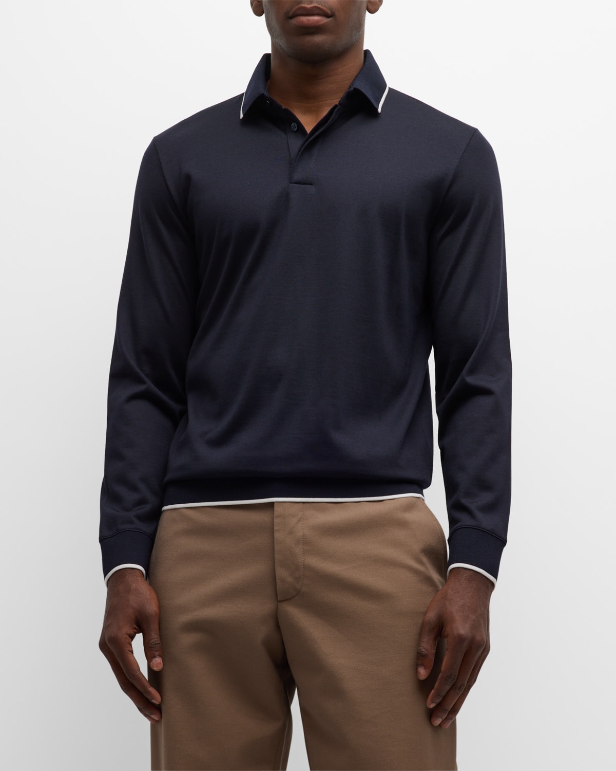 Loro Piana Men's Wool Polo Shirt With Tipping In Navy