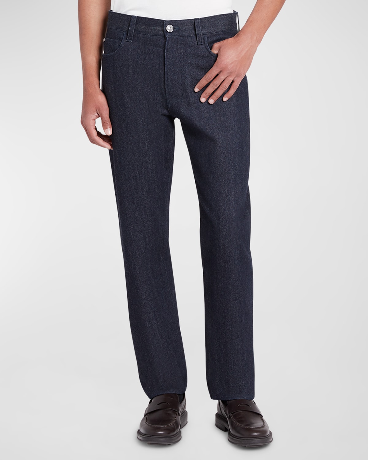 Loro Piana Men's Cashmere-cotton Denim Jeans In Shadow Blue