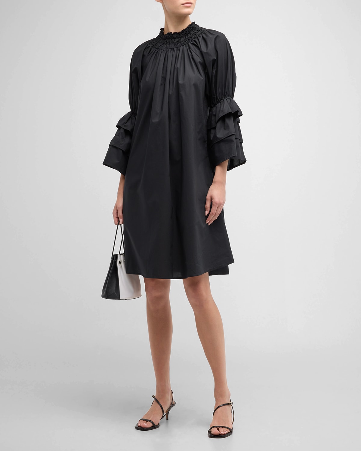 HARSHMAN DAPHNE RUCHED TIERED-SLEEVE MINI SHIFT DRESS