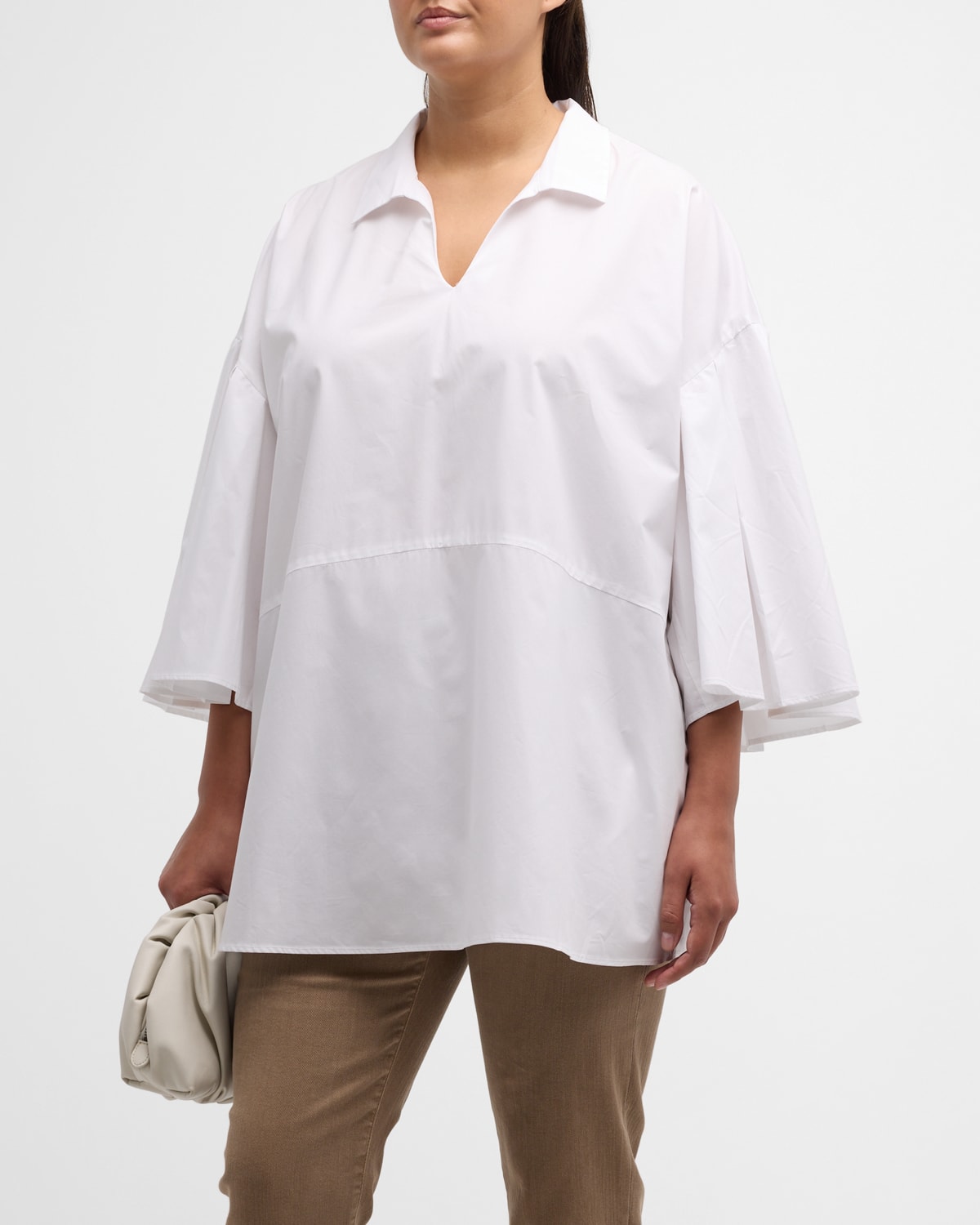 Harshman Plus Size Maureen Pleated Cotton Tunic In White