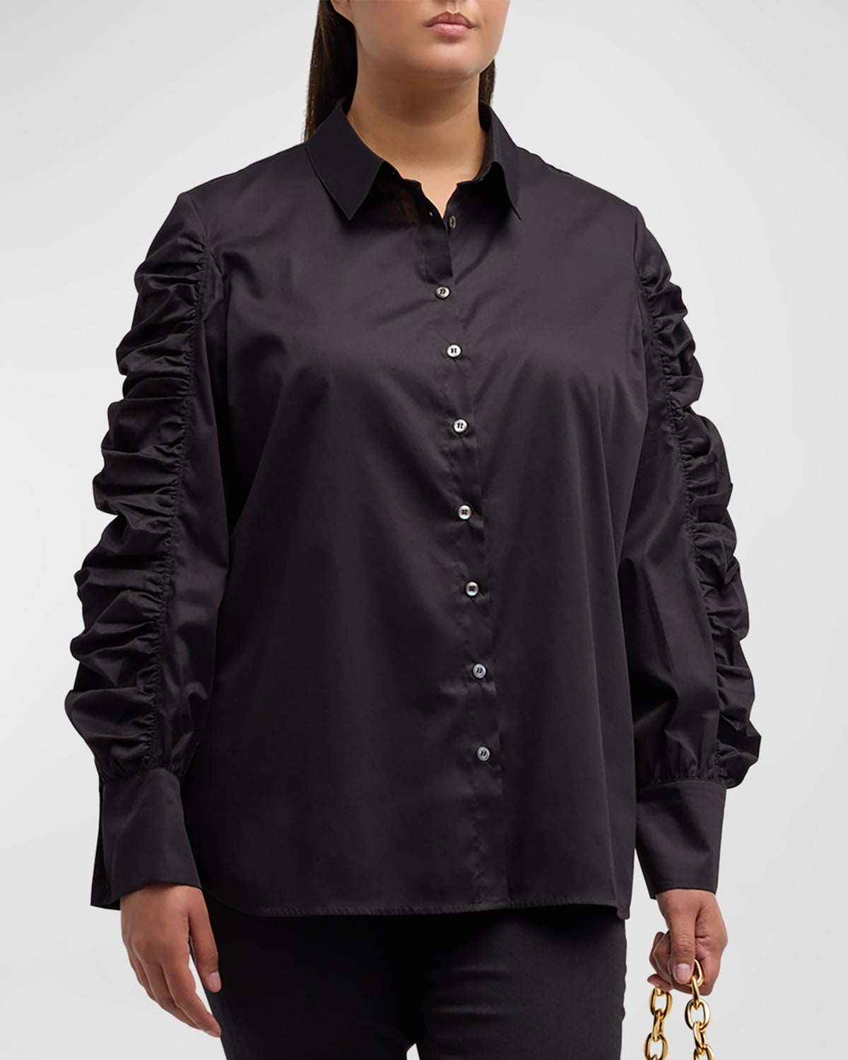 Harshman Plus Size Juliana Ruched Button-down Shirt In Black