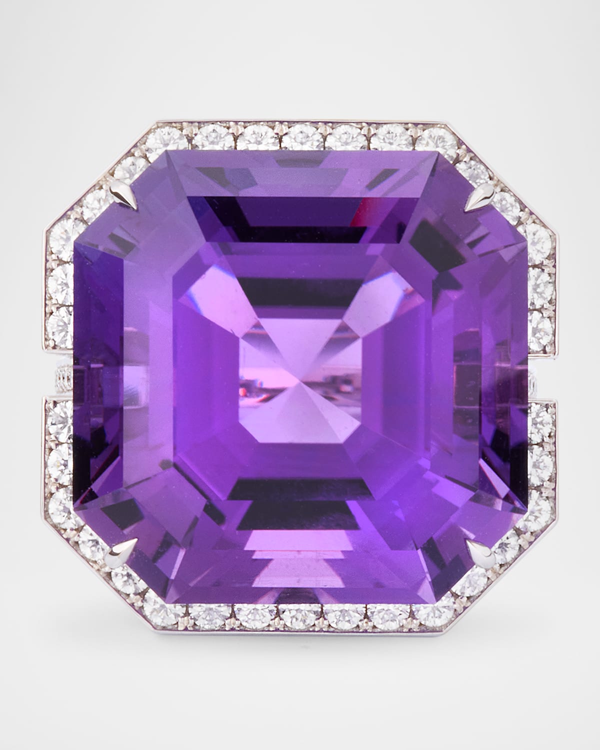 18K White Gold Amethyst Ring with Diamonds, Size 6