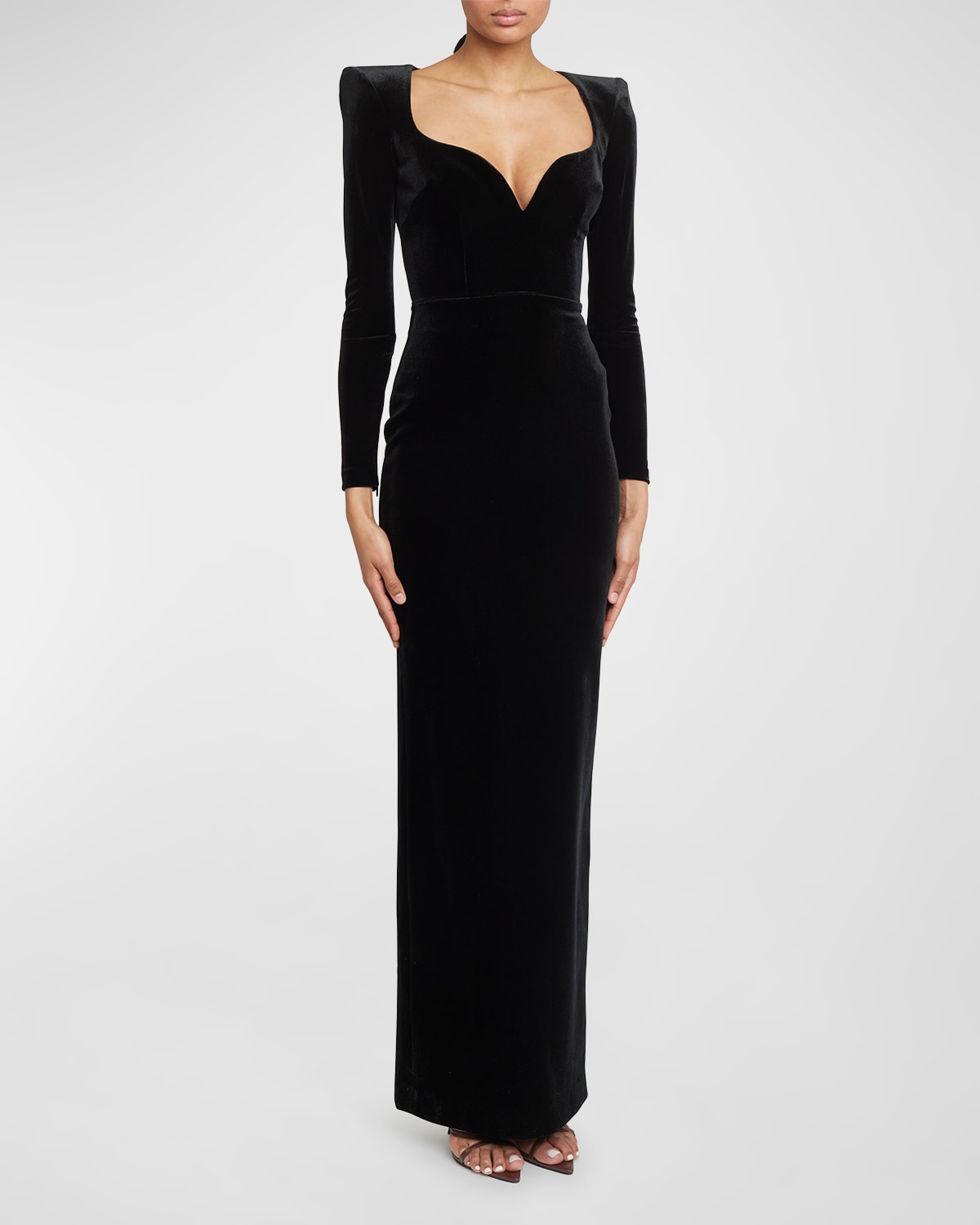 ALEX PERRY ELISON VELVET CURVED SWEETHEART COLUMN GOWN
