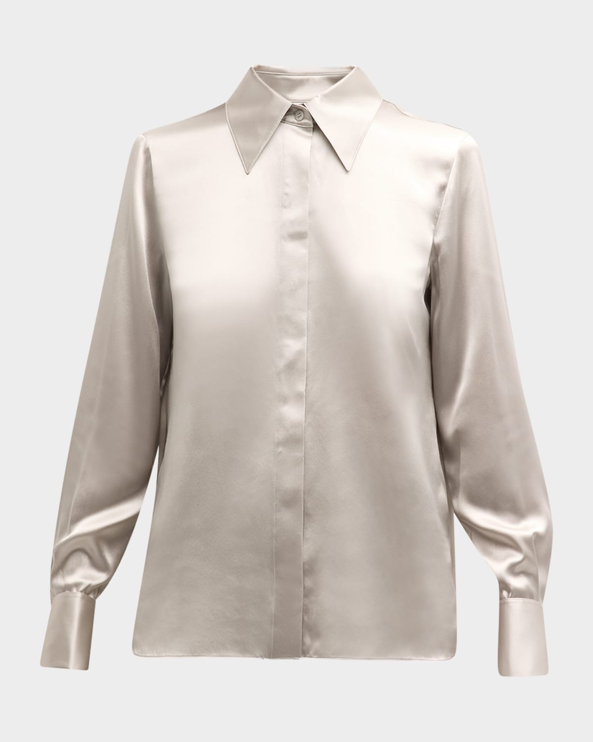 Lafayette 148 Spread-collar Silk Charmeuse Blouse In Pale Grey