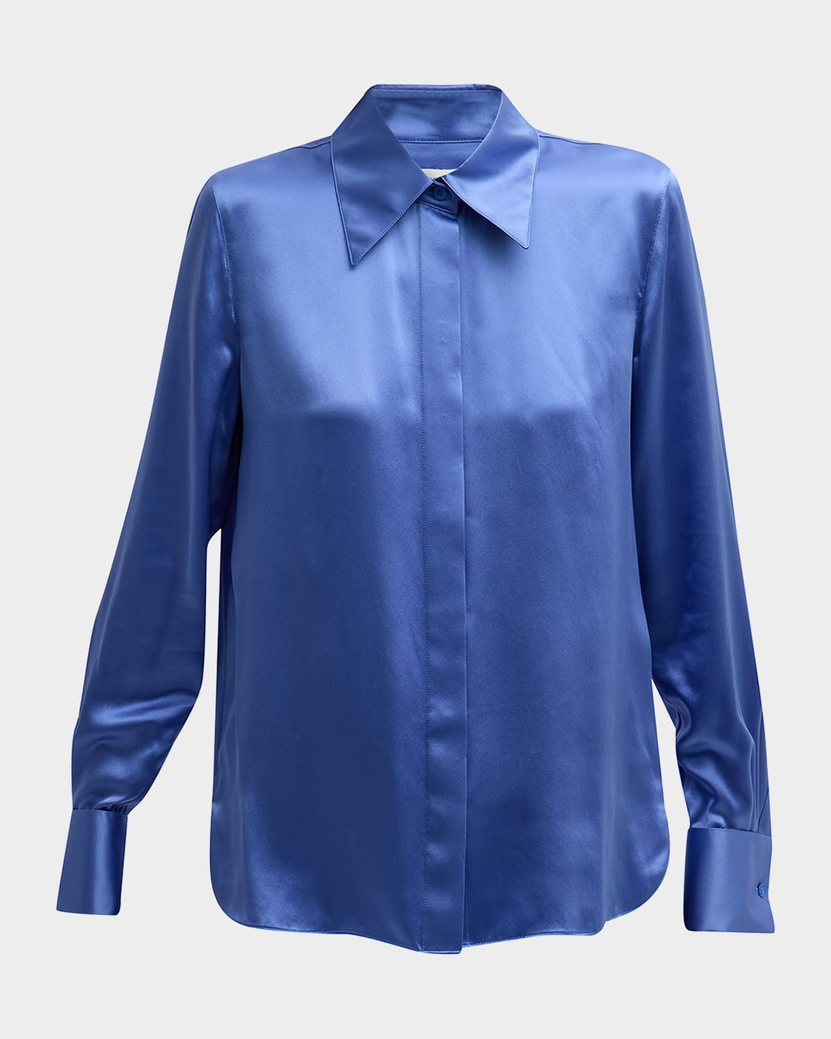 Lafayette 148 Spread-collar Silk Charmeuse Blouse In Blue Iris