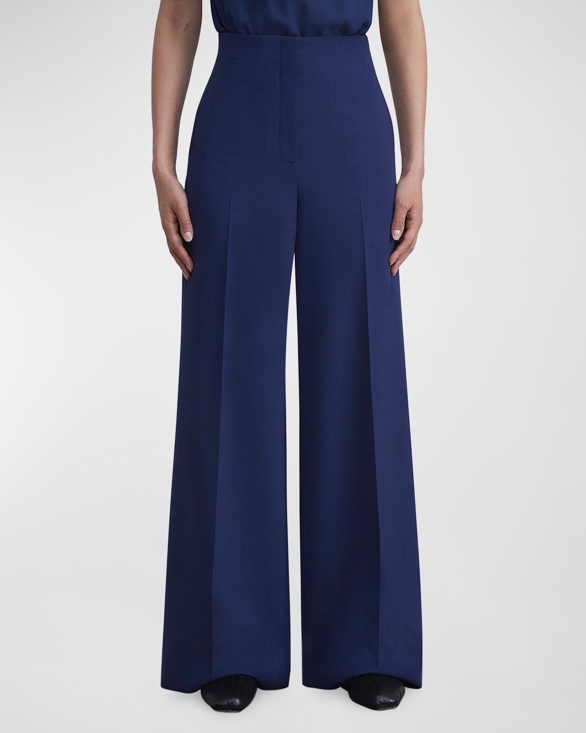 Lafayette 148 Responsible Wool Double Face Thames Pant In Midnight Blue