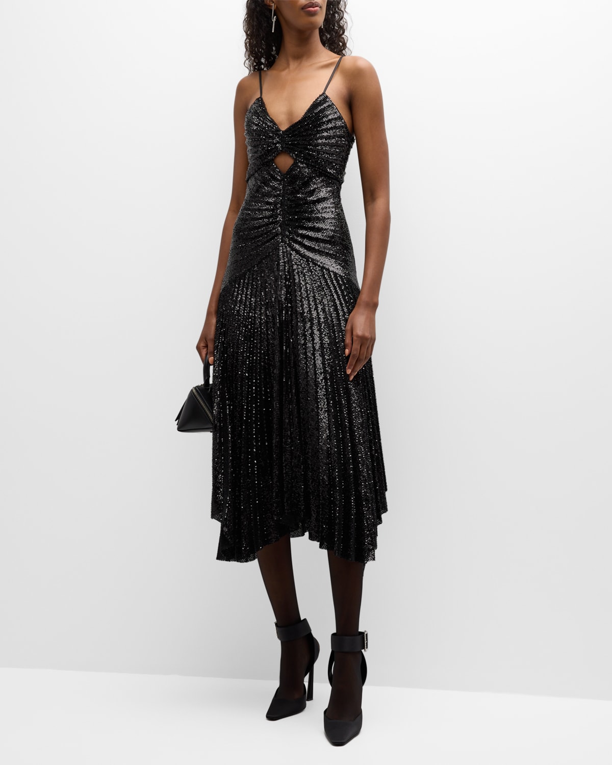 Shop A.l.c Lou Pleated Sparkly A-line Midi Dress In Black