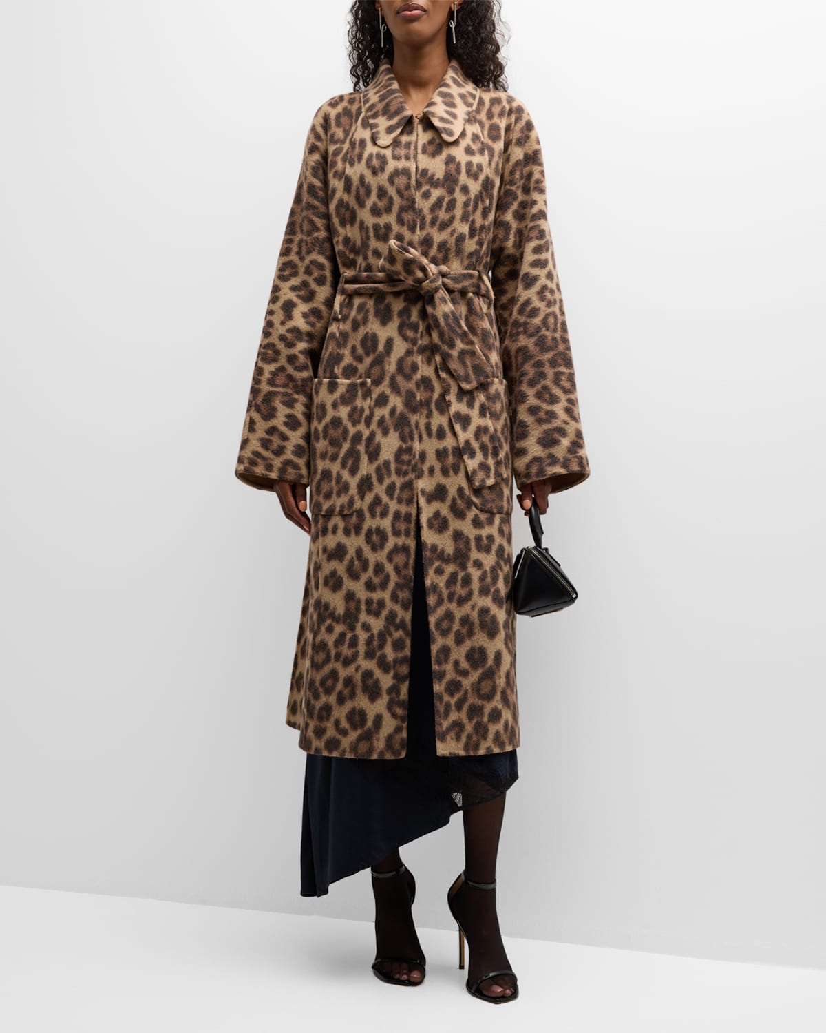 Shop A.l.c Winslet Cheetah Wool-blend Belted Coat In Camelblack