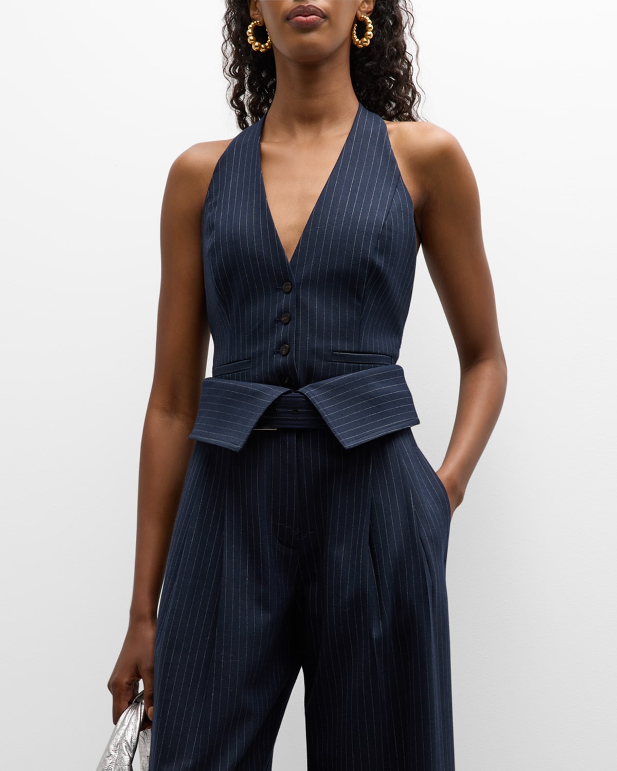 A.l.c Woodson Pinstripe Halter Cropped Vest In Navy