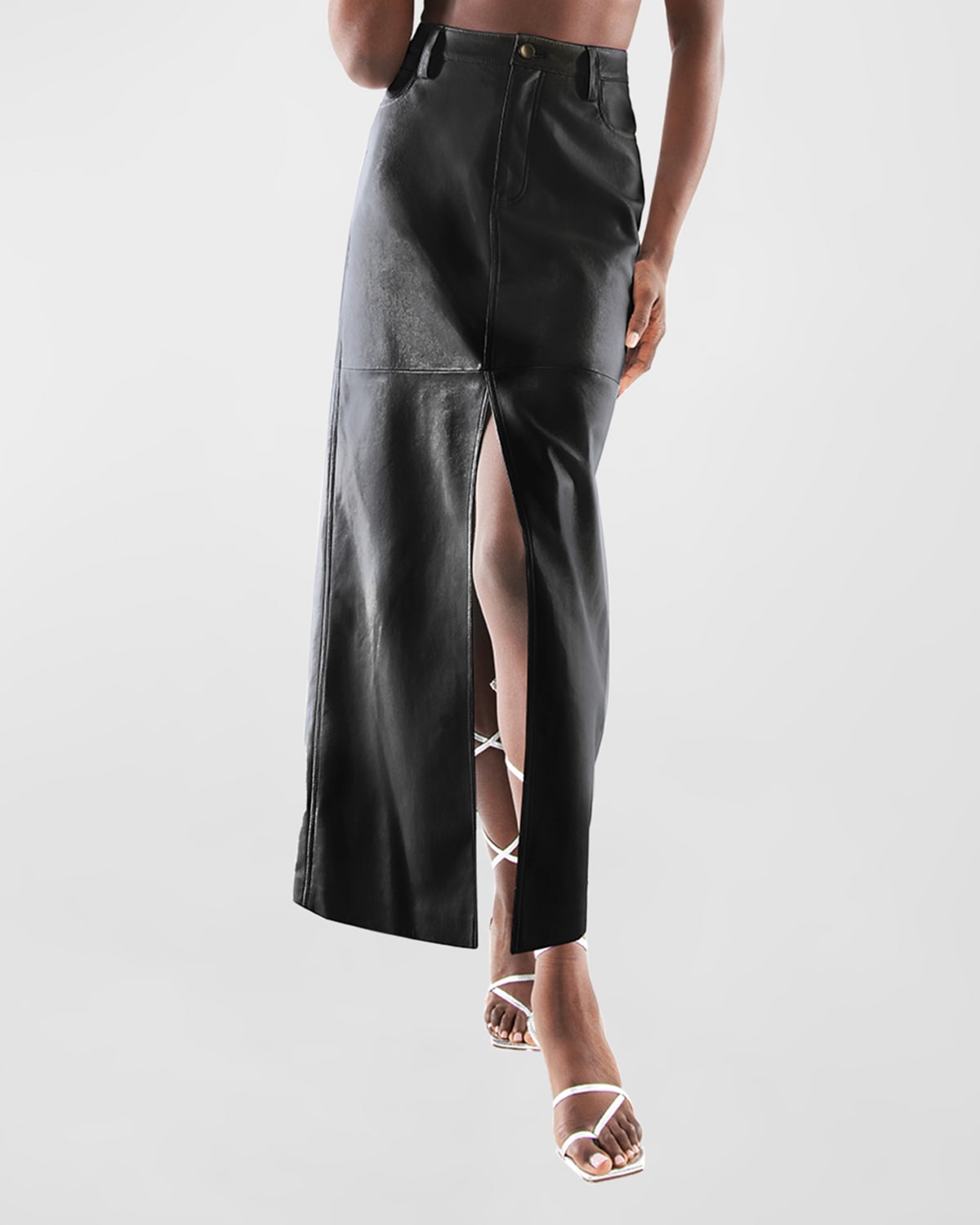 Shop As By Df Imogen Recycled Leather Maxi Skirt In Black