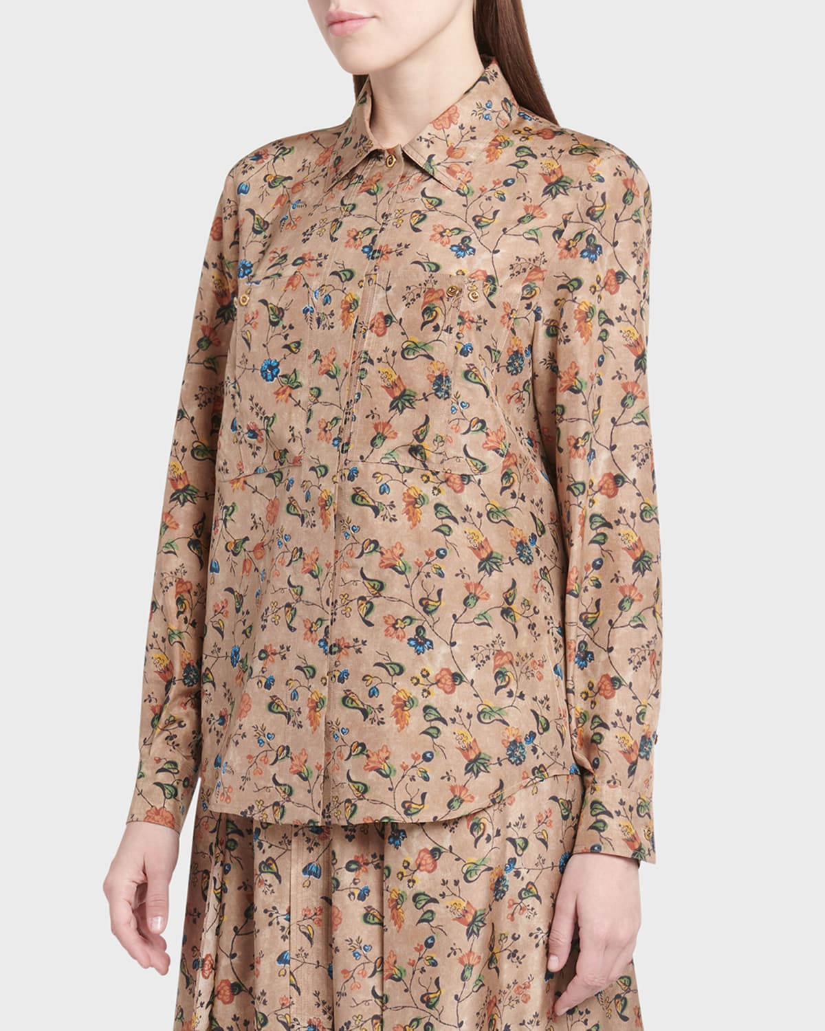 Loro Piana Cam Cheriel Bolivian Garden Printed Button-front Shirt In Lake Titicaca Forest Leaves