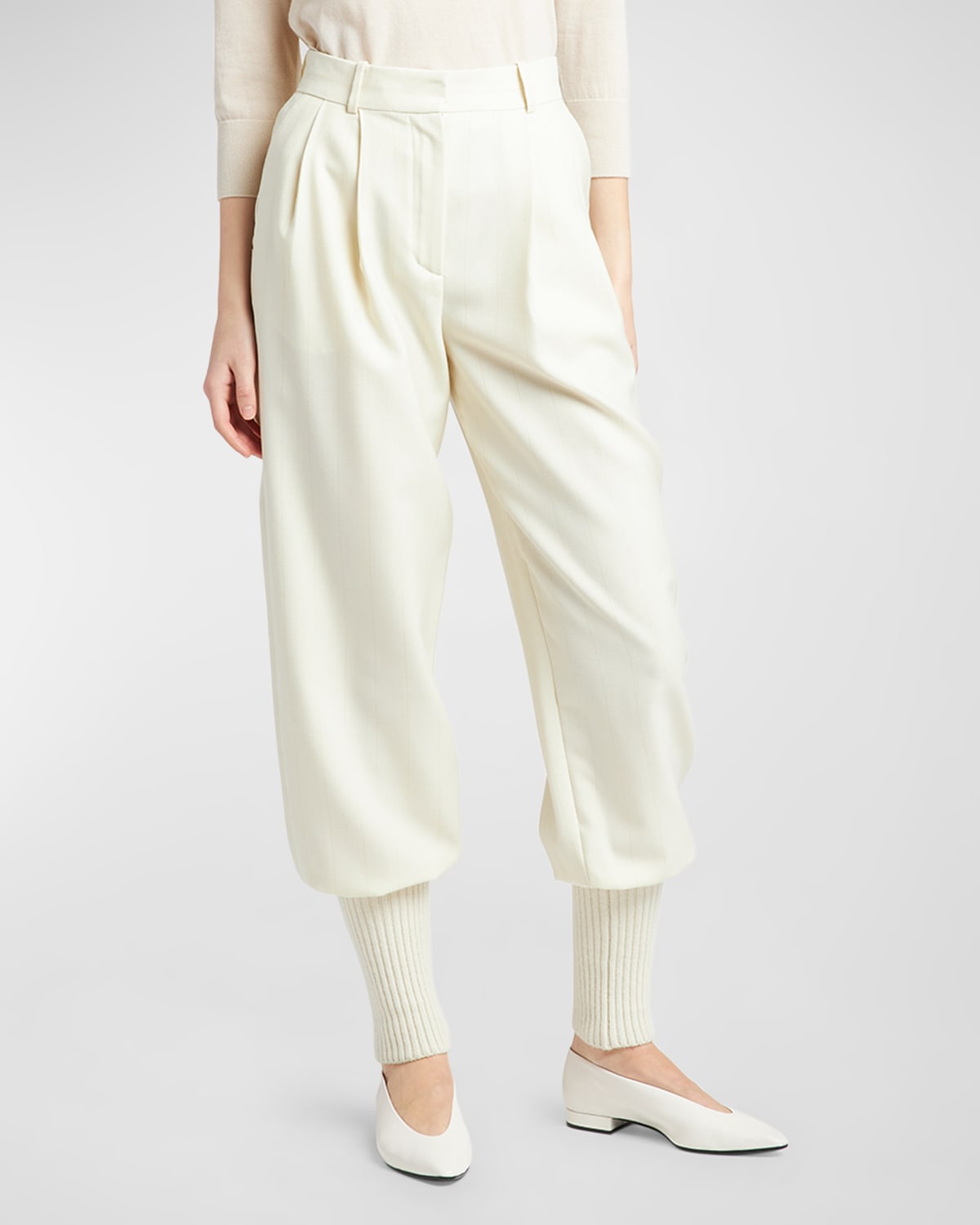 Loro Piana Carmy Balloon Trousers With Modern Wool Cuffs In F5a9 Nougat White