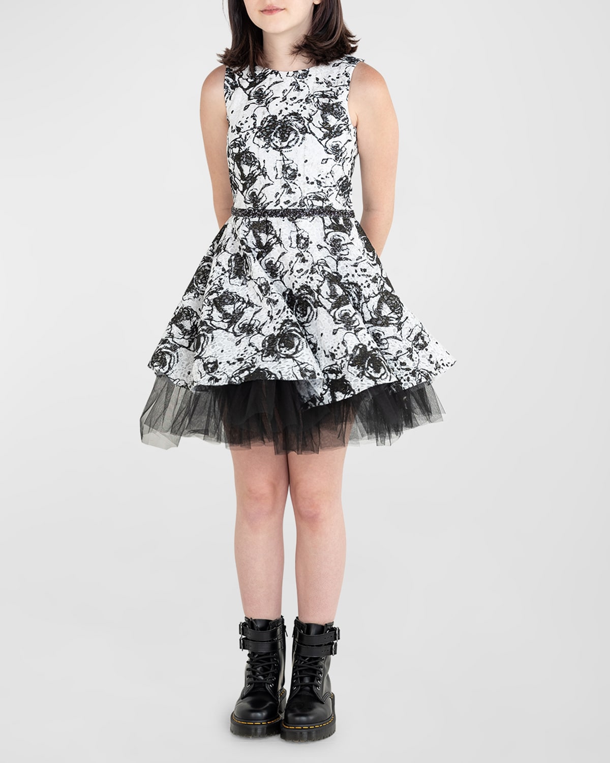 Girl's Leo Lace Ruffle Trim Dress, Size 7-14