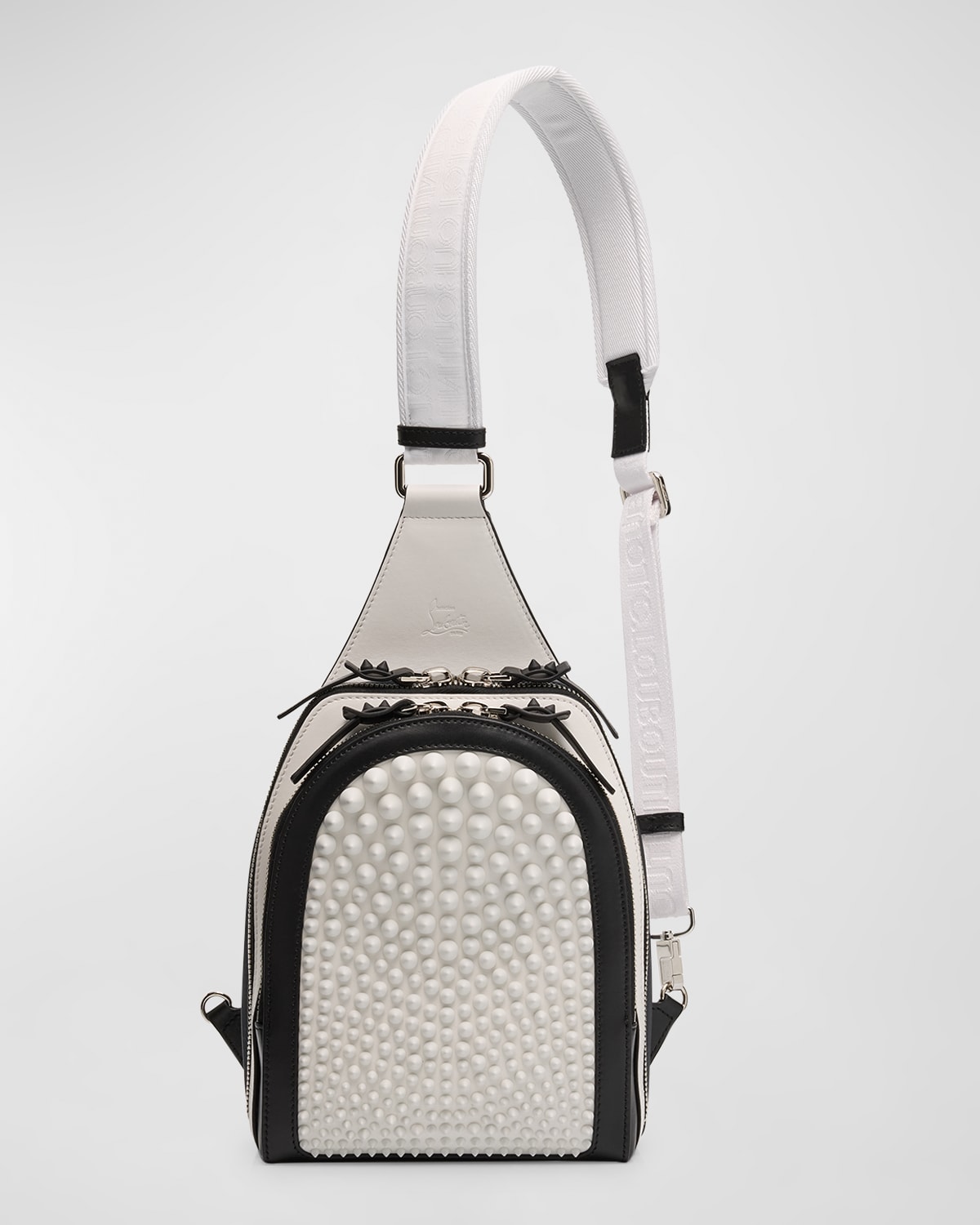 Christian Louboutin Men's Loubifunk Spikes Leather Sling Backpack In White