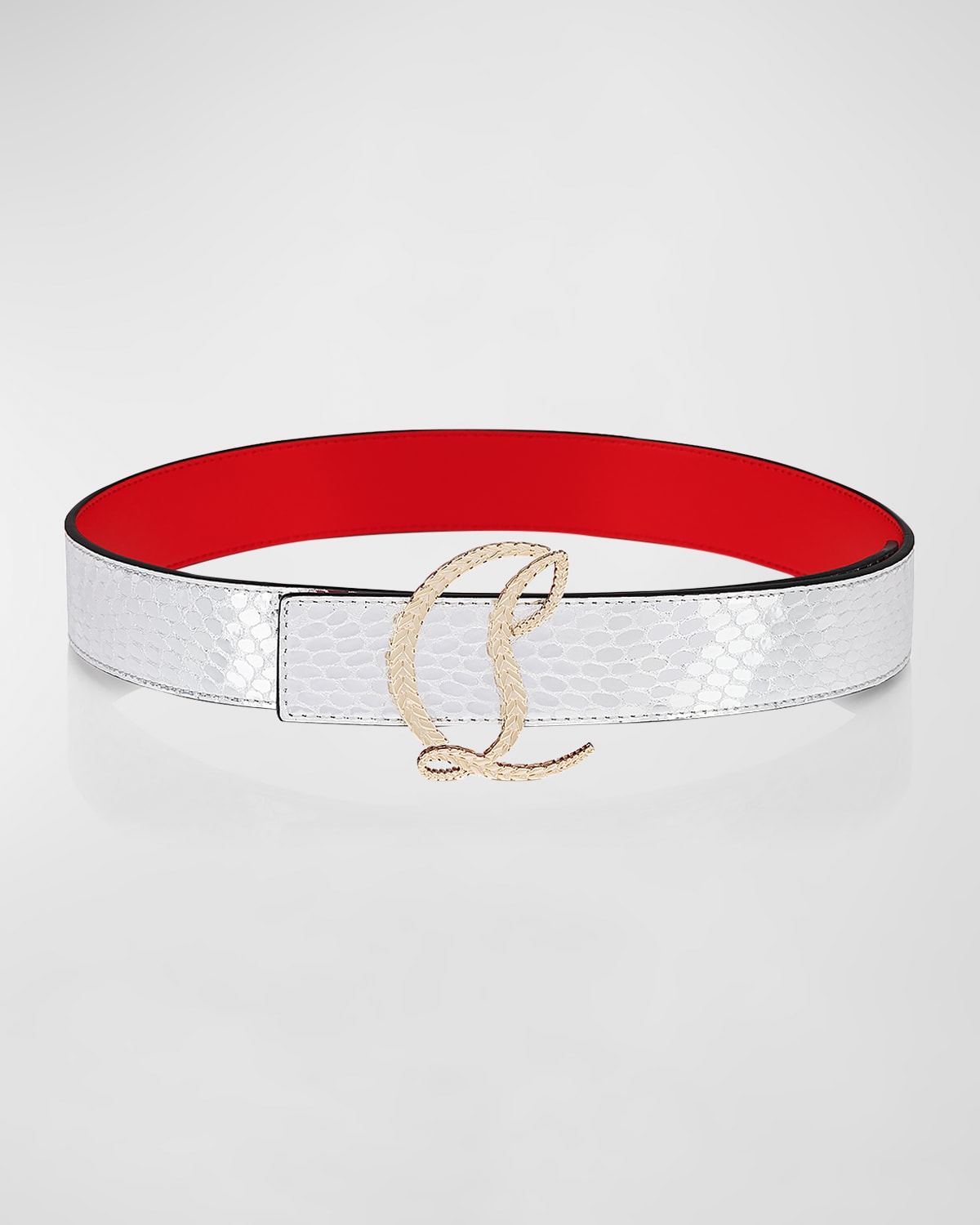Christian Louboutin Cl Logo Calf Leather Belt In M658 Silvergold