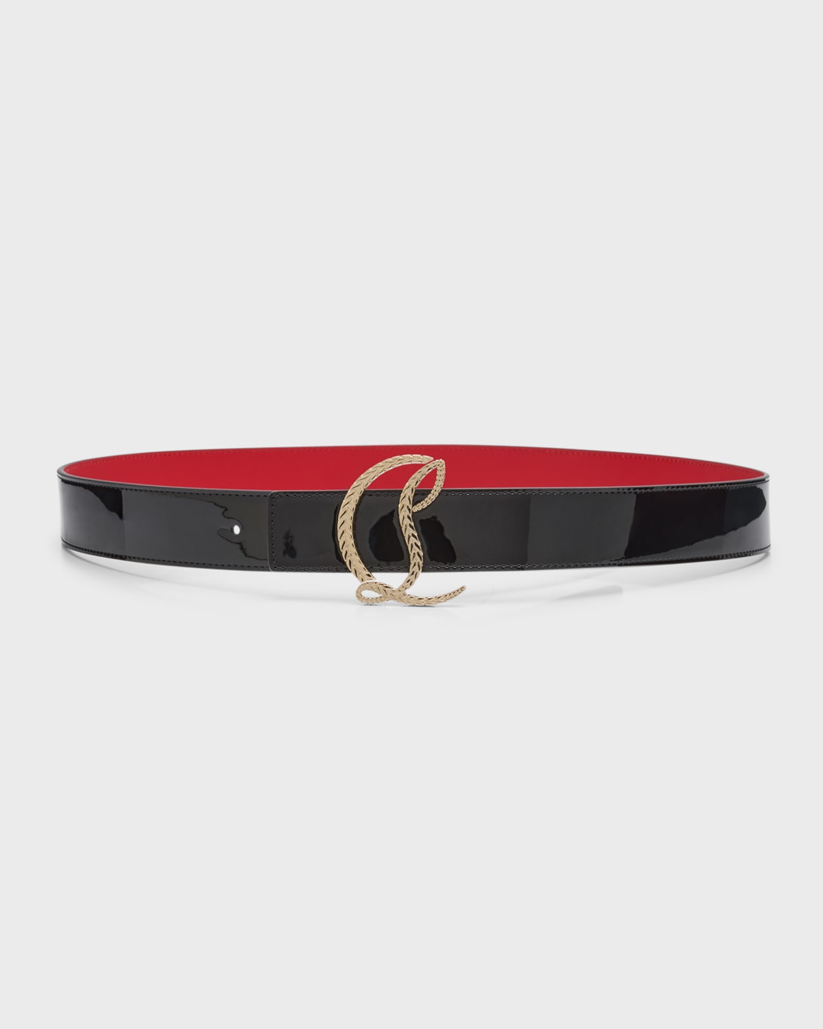 Shop Christian Louboutin Cl Logo Belt In Patent Leather In Black/gold