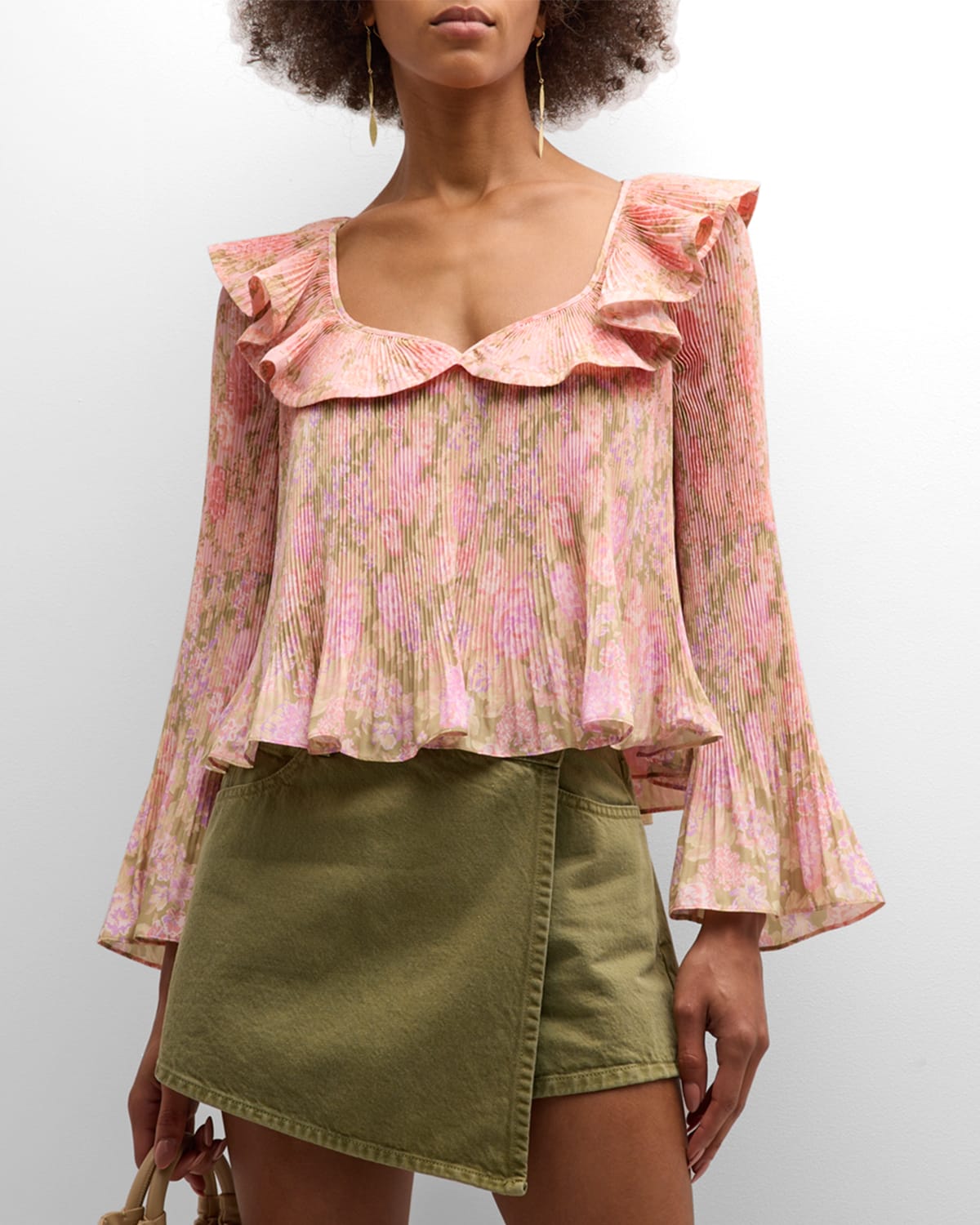 Charis Floral Pleated Ruffle Swing Blouse