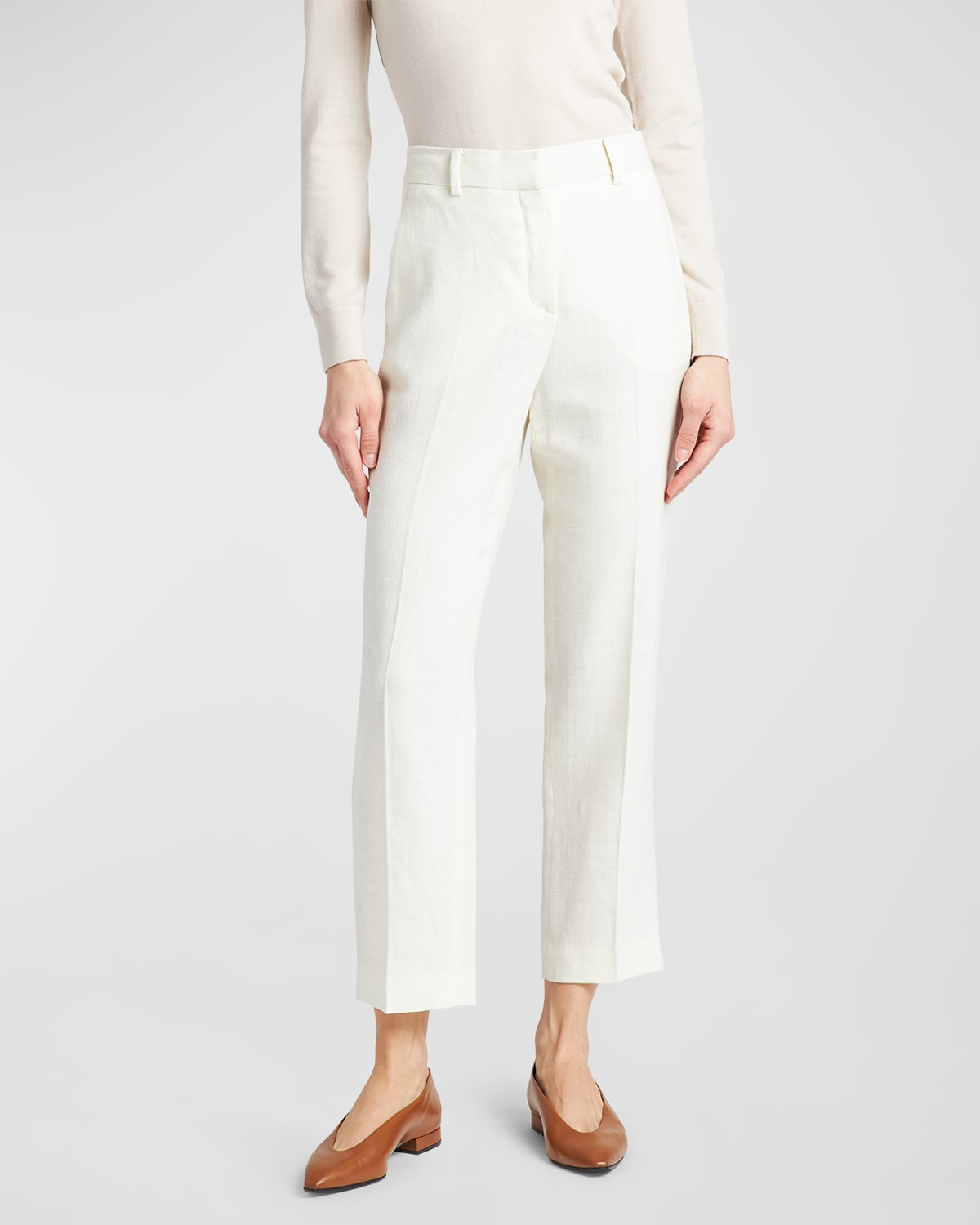 Loro Piana Structured Straight-leg Ankle Linen-wool Pants In White