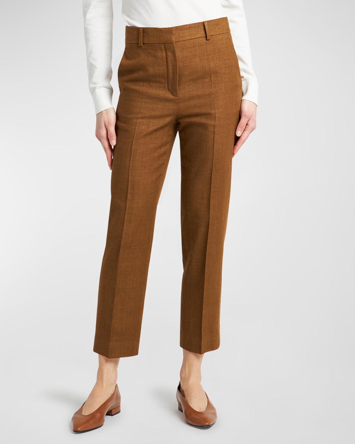 Loro Piana Structured Straight-leg Ankle Linen-wool Pants In Nazca Soil