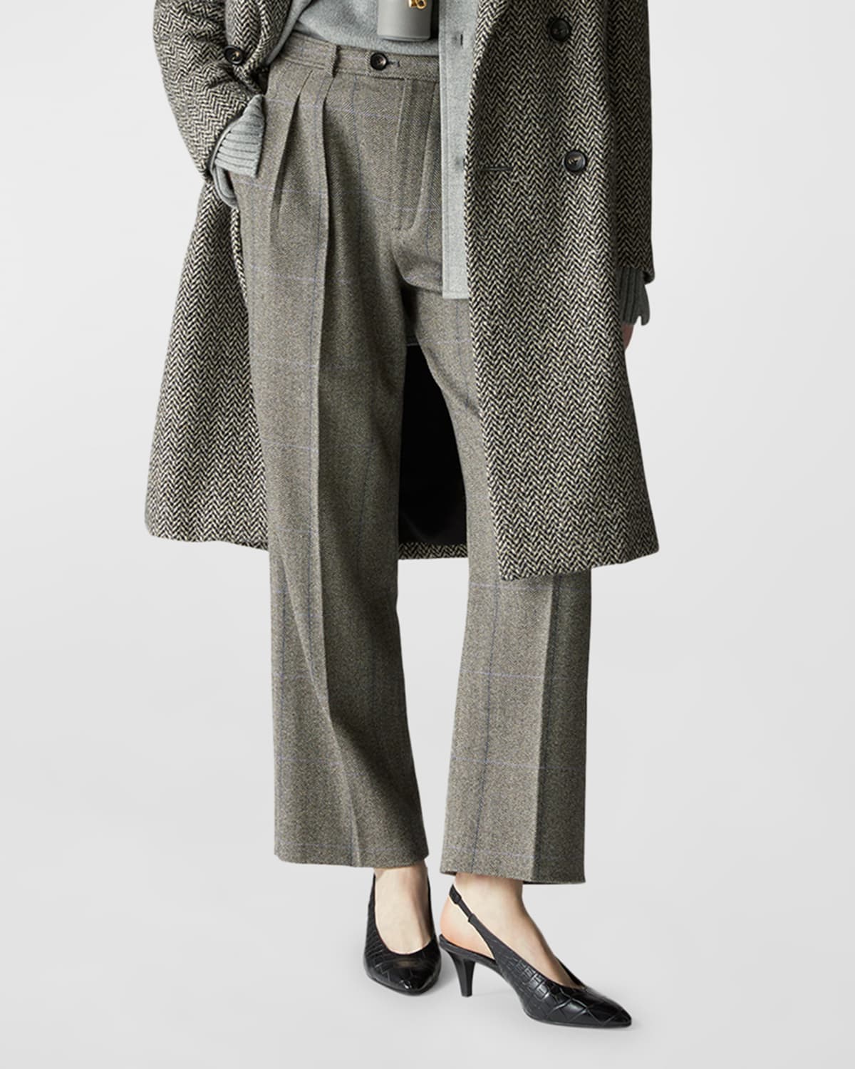 Loro Piana Yurik Cheviot Cashmere Overcheck Trousers In F4tp Grey Melblue