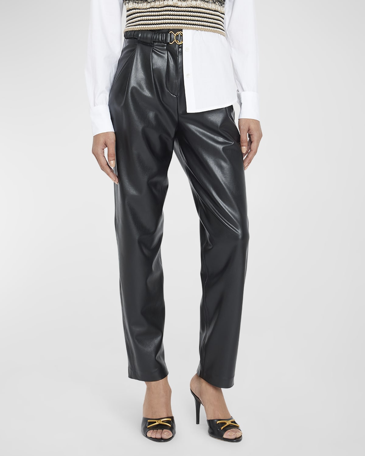 Shop Veronica Beard Coolidge Belted Vegan Leather Pants In Black