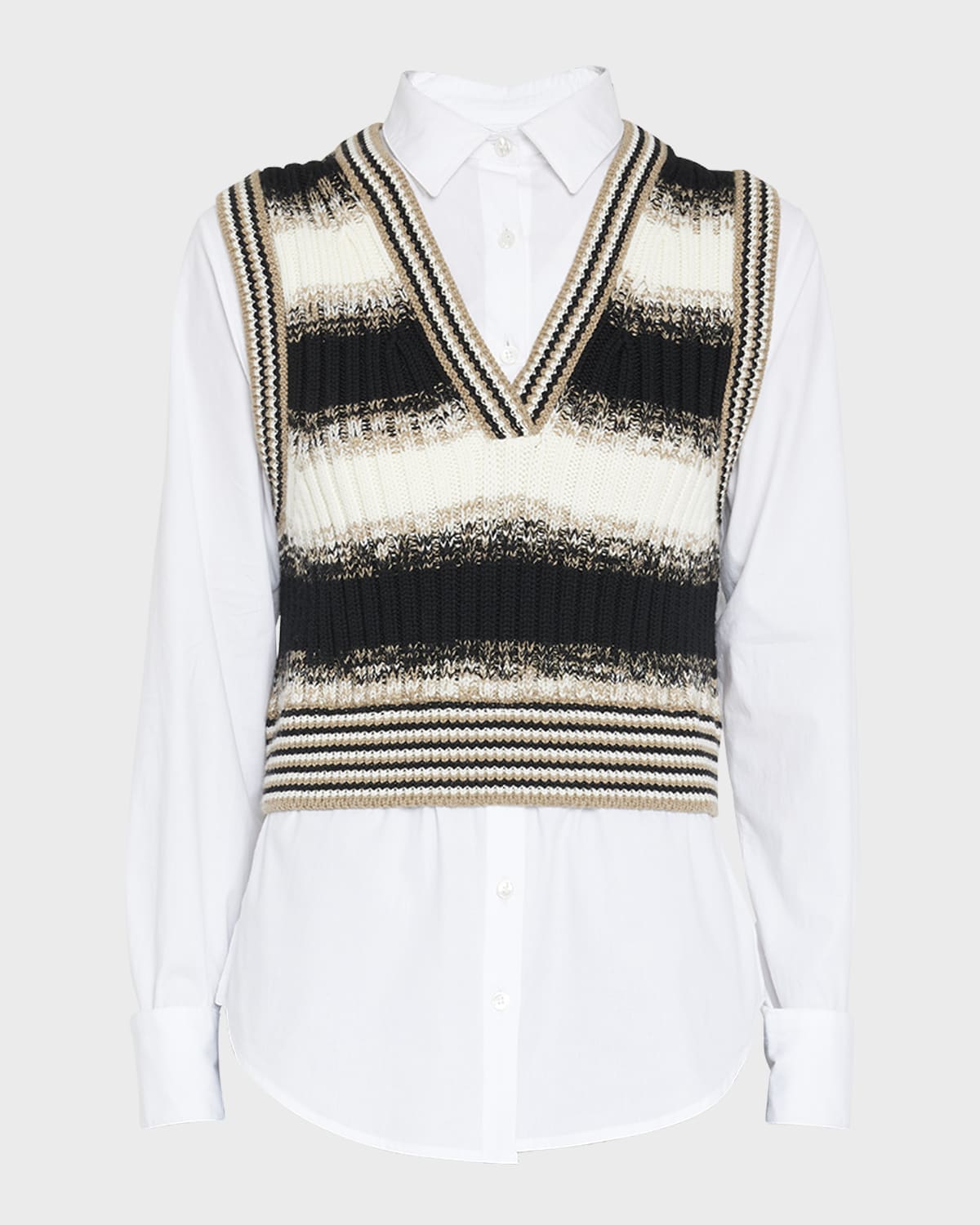 Veronica Beard Spear Mixed-media Button-front Vest Top In Black Multi
