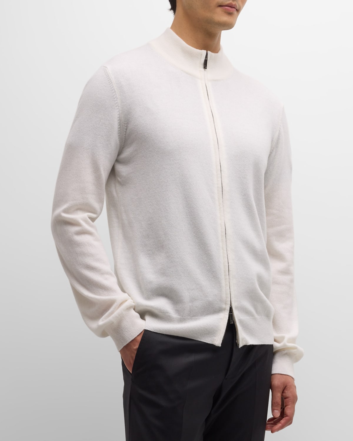 Giorgio Armani Men's Full-zip Cashmere Cardigan In Off White
