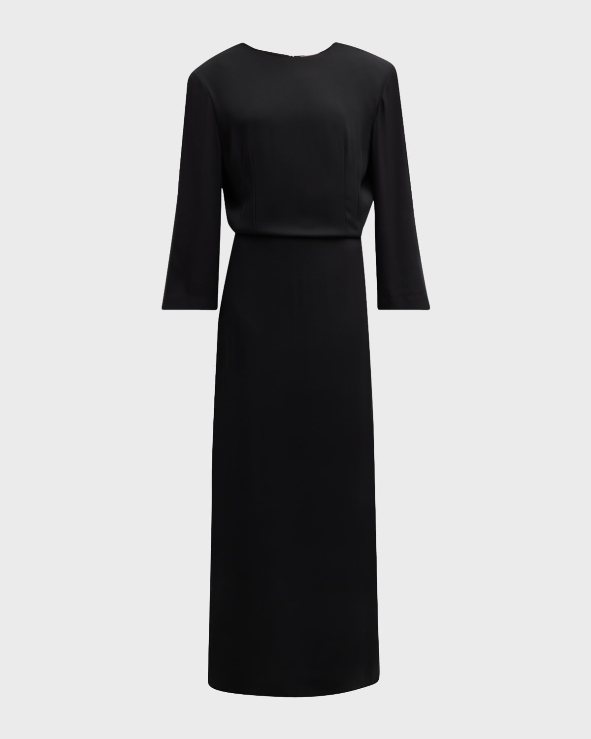 The Row Jery Strong-shoulder Long-sleeve Silk Maxi Dress In Black