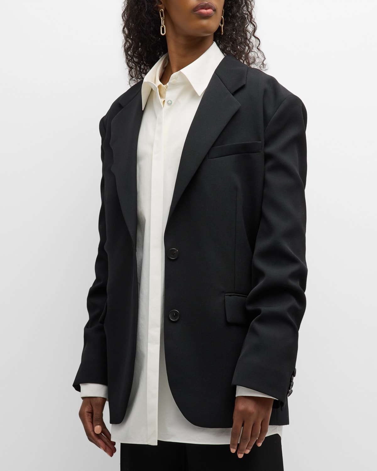 Shop The Row Viper Silk-panel Single-breasted Blazer Jacket In Black