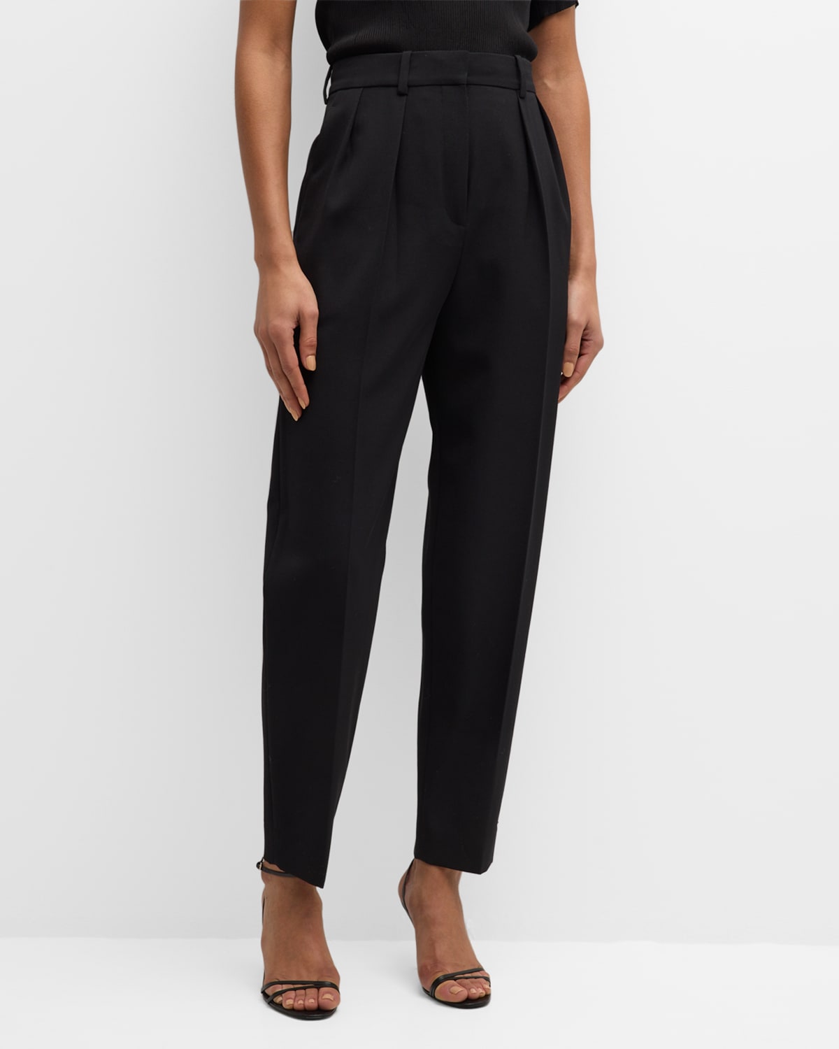 Shop The Row Corby Pleated Straight-leg Wool Pants In Black