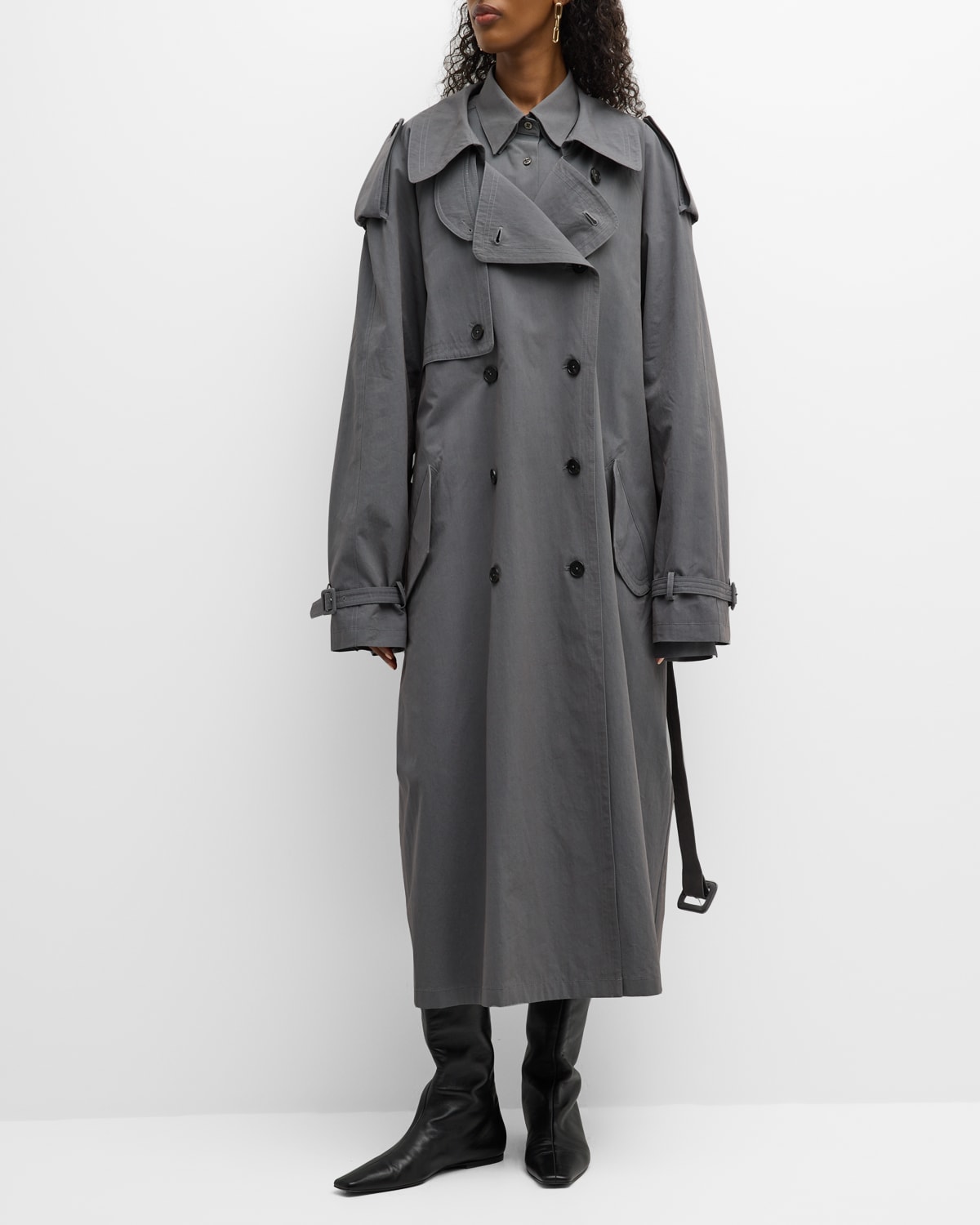Shop The Row Avio Belted Long Trench Coat In Cadet