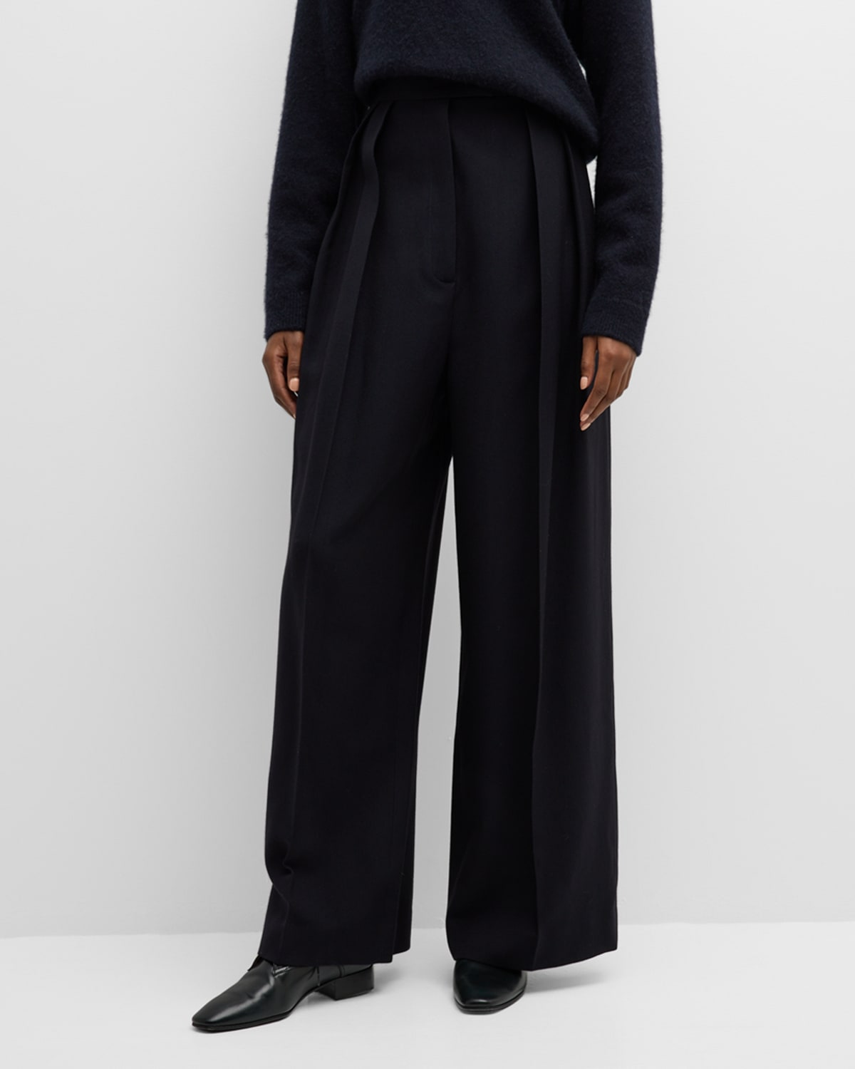 Shop The Row Crissi High-rise Double-pleated Wide-leg Crepe Pants In Night Sky