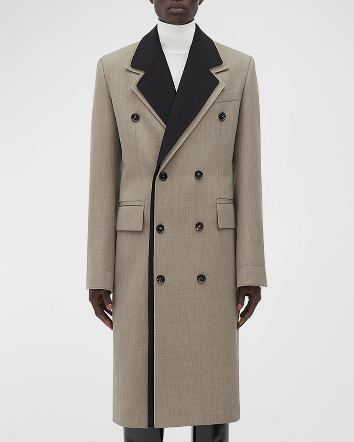 Bottega Veneta Men's Double-layer Wool Overcoat In Antilope