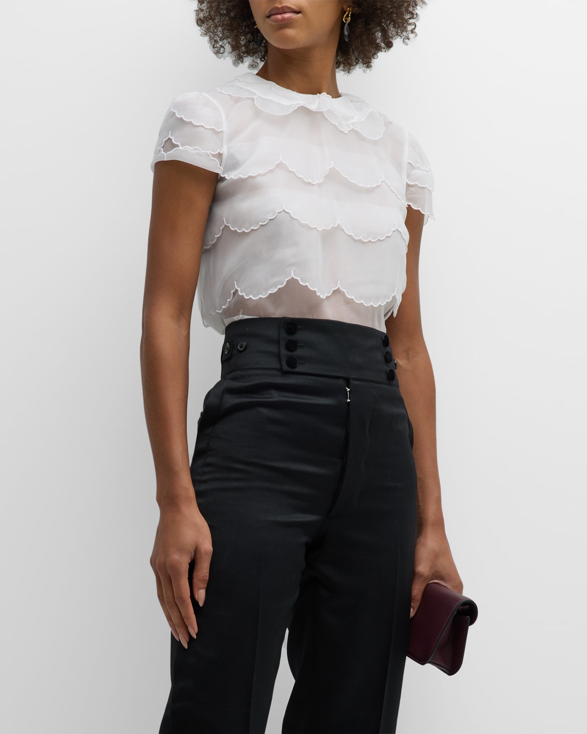 MAISON MARGIELA TIERED SCALLOPED SHORT-SLEEVED CROP TOP