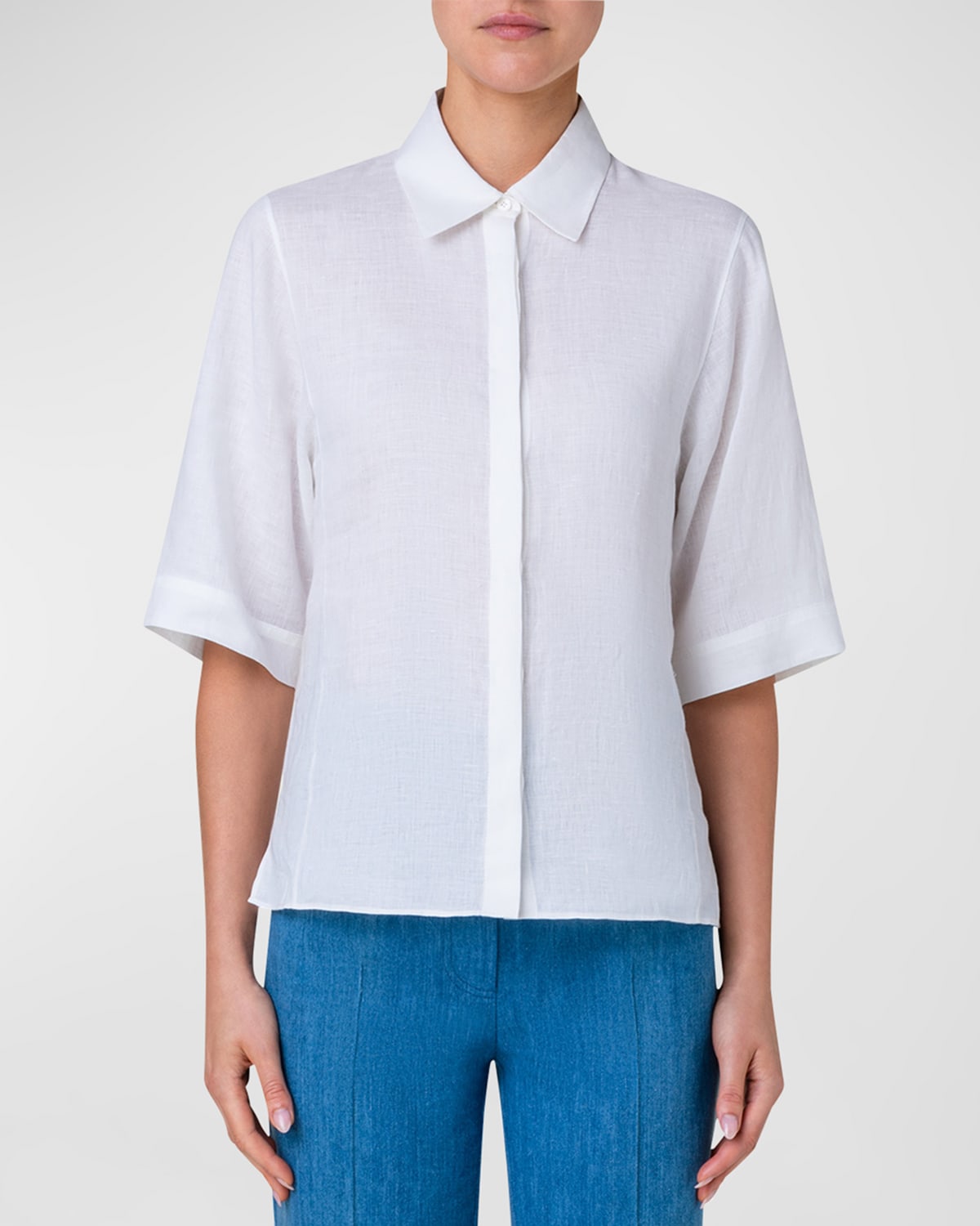 Linen Voile Collared Boxy Shirt