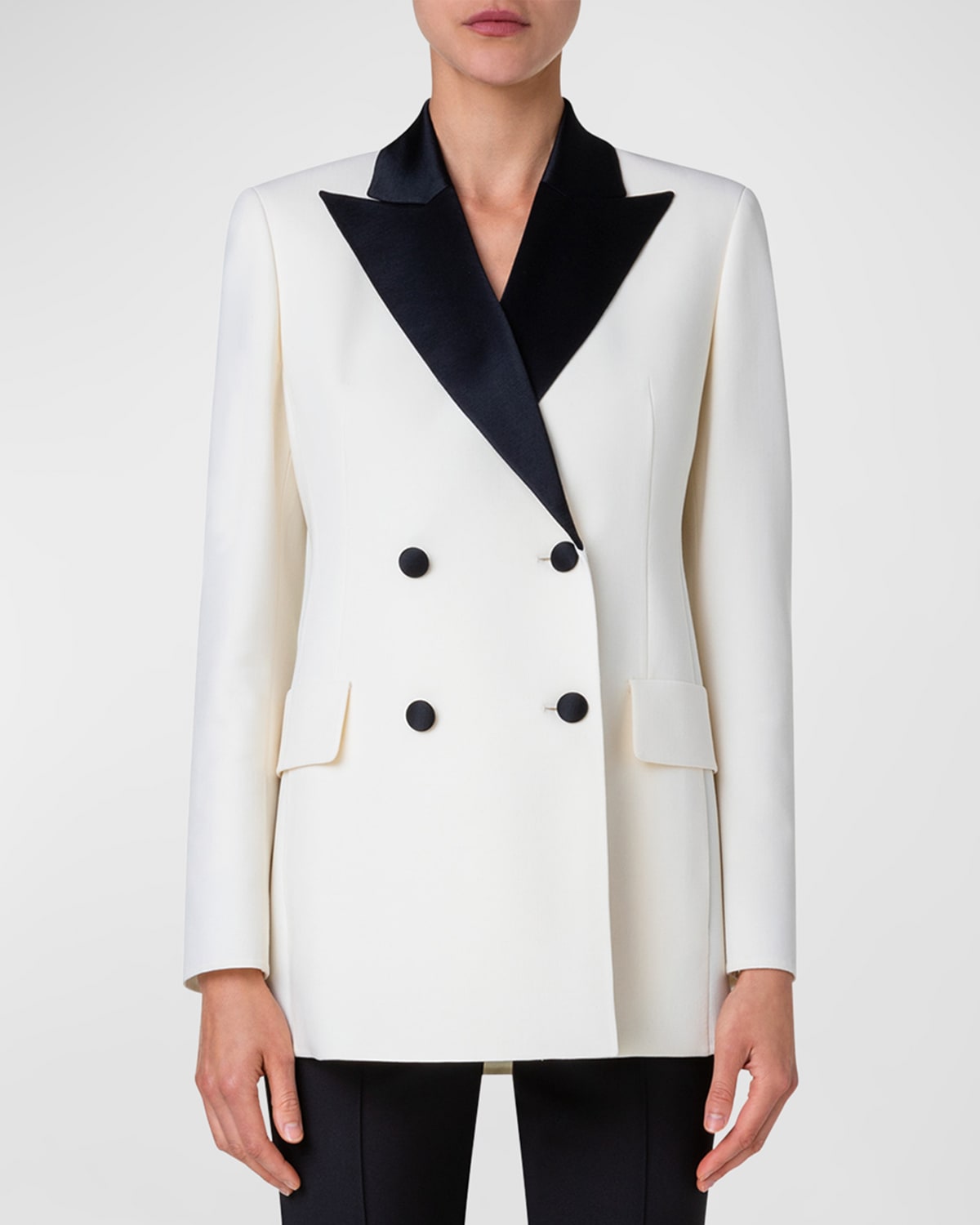 Double-Face Wool Tuxedo Jacket with Contrast Satin Lapel