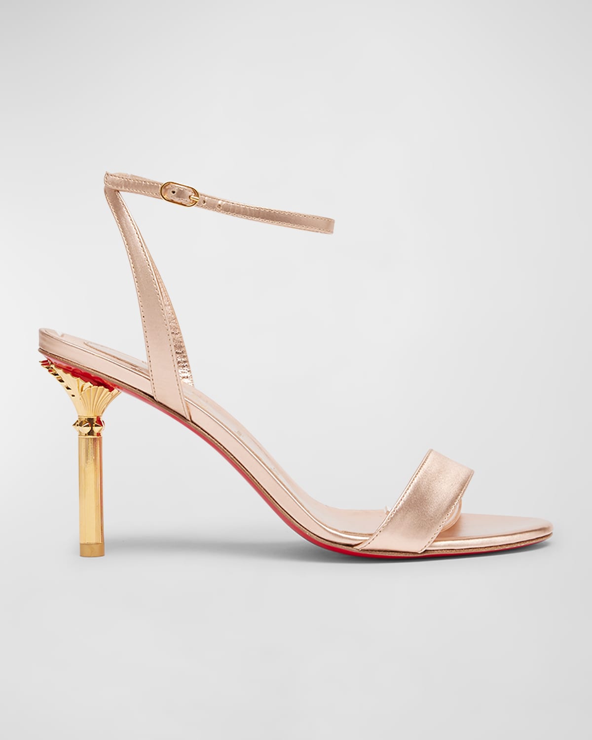 Shop Christian Louboutin Leather Ankle-strap Red Sole Sandals In Leche/gold