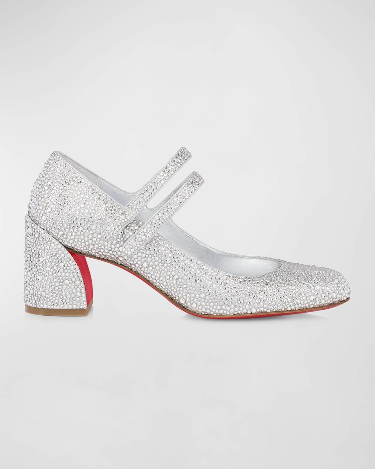 Shop Christian Louboutin Miss Jane Crystal Red Sole Double-buckle Pumps In Crystal/silver