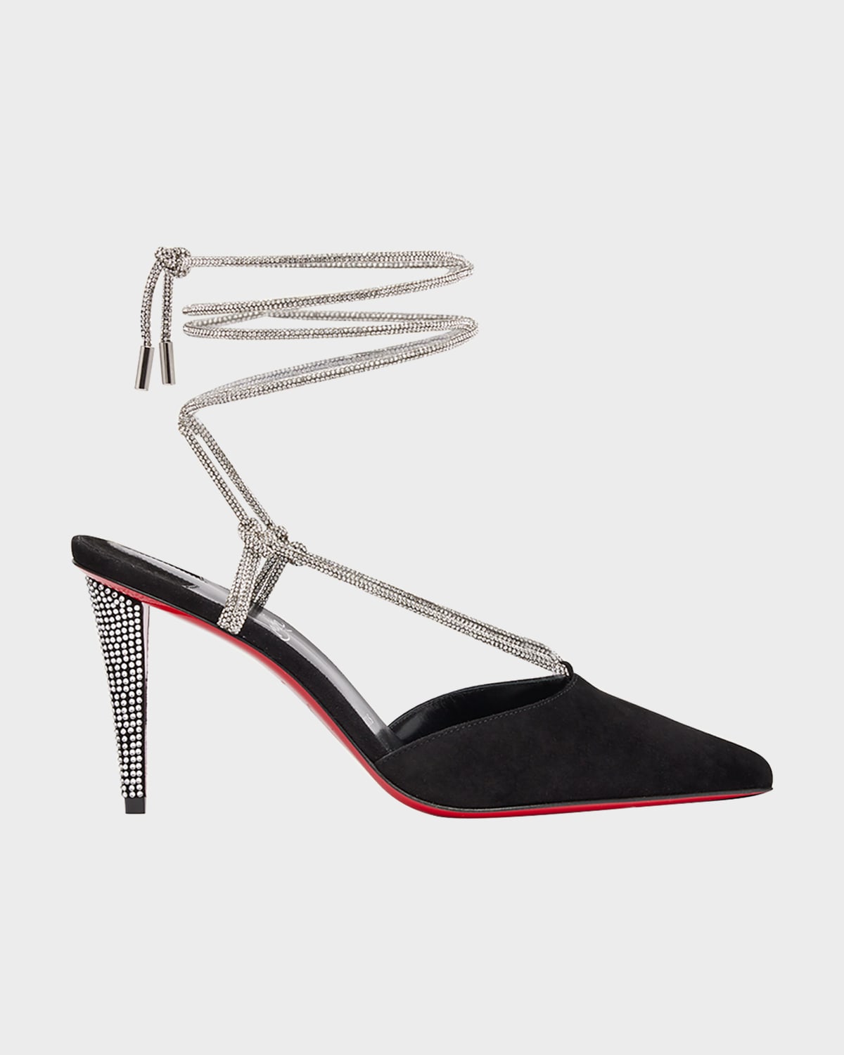 CHRISTIAN LOUBOUTIN ASTRID SUEDE ANKLE-WRAP RED SOLE PUMPS