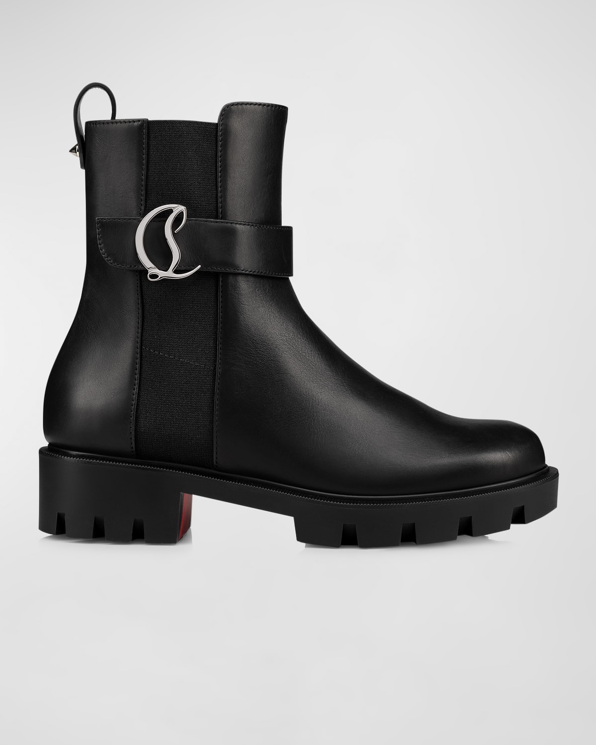 Christian Louboutin Leather Cl Red Sole Chelsea Booties In Black