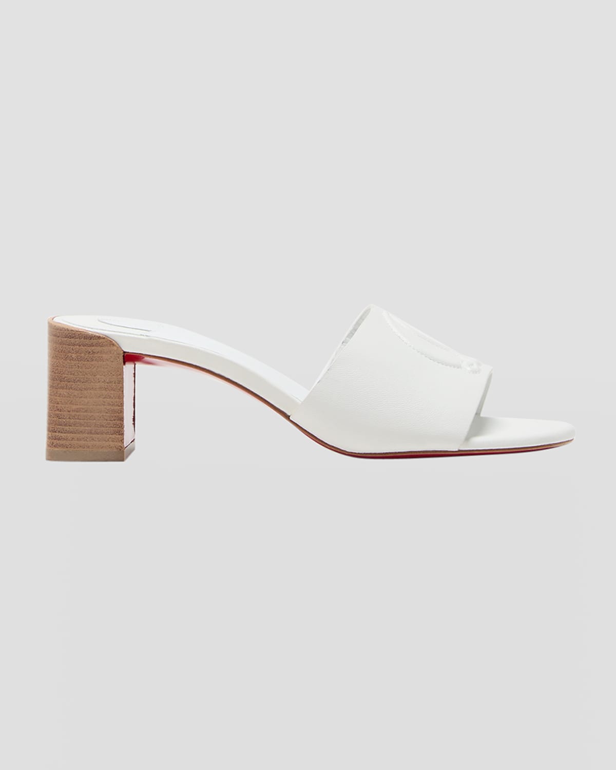 Shop Christian Louboutin Leather Logo Block-heel Mules In Bianco