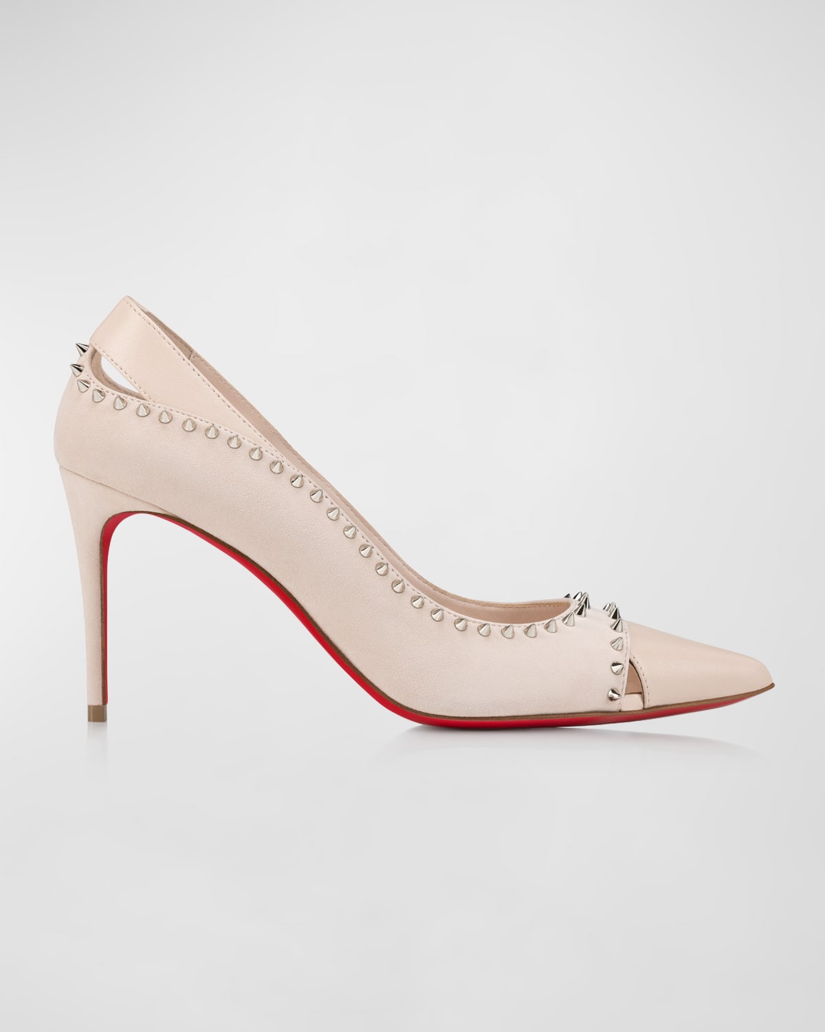 Shop Christian Louboutin Duvettina Leather Spike Red Sole Pumps In Leche